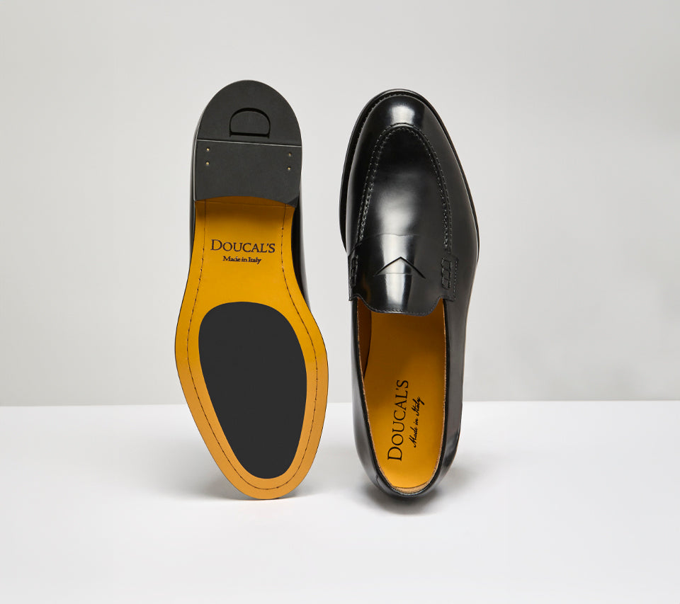 Black leather loafer