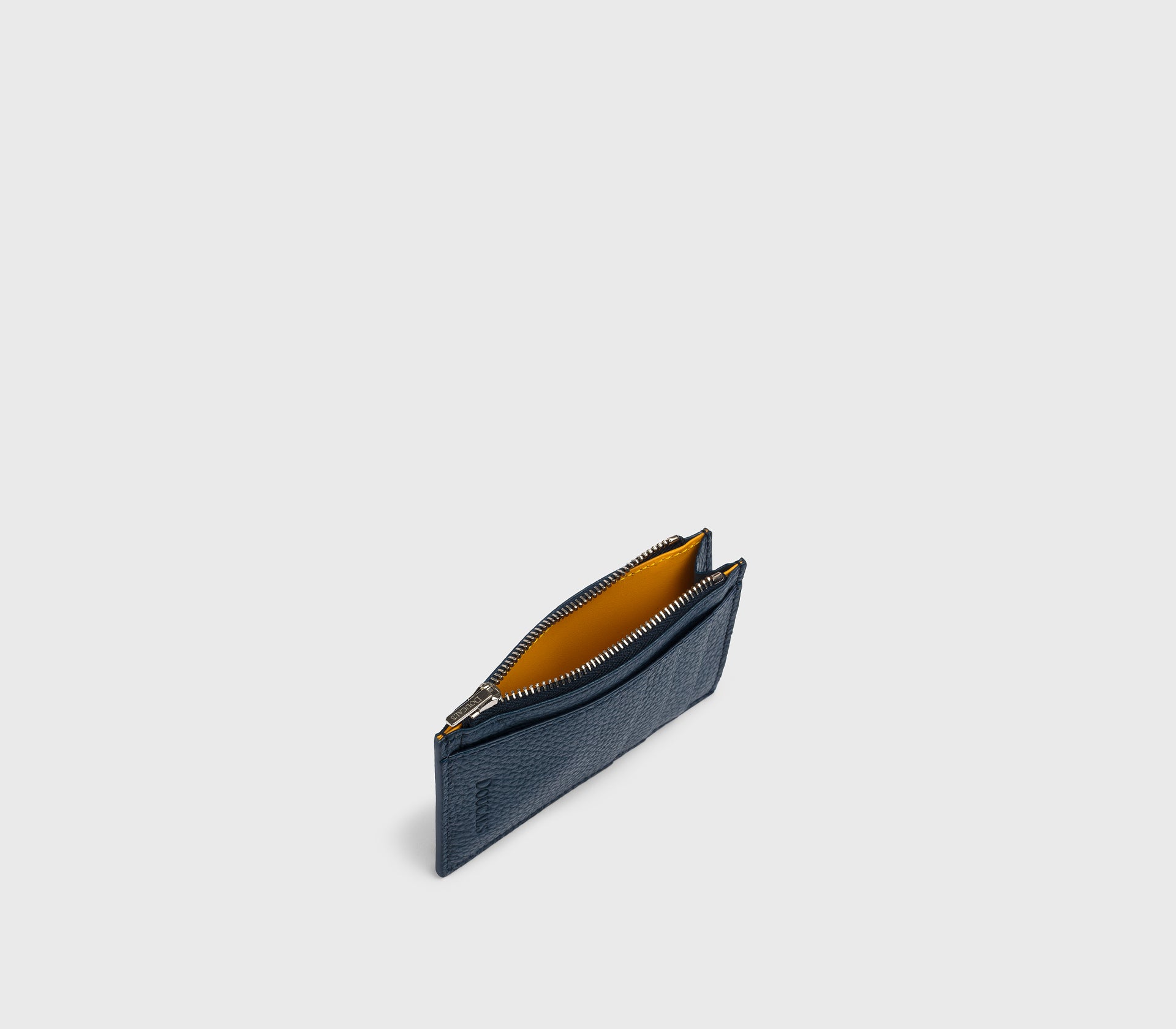 Porta carte con zip in pelle bottalata blu "avio"