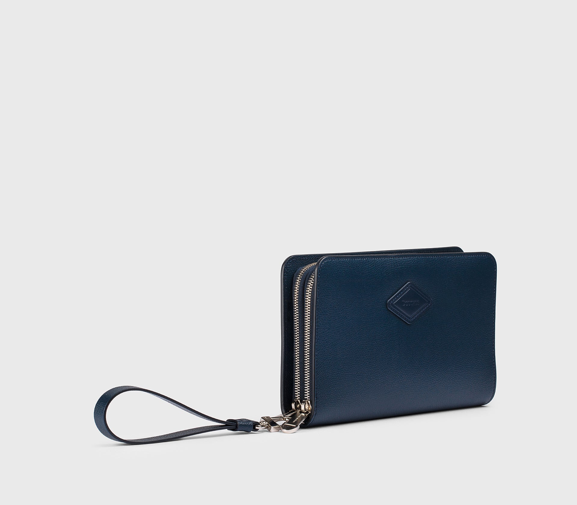 Portefeuille à double fermeture éclair en cuir Palmellato bleu marine