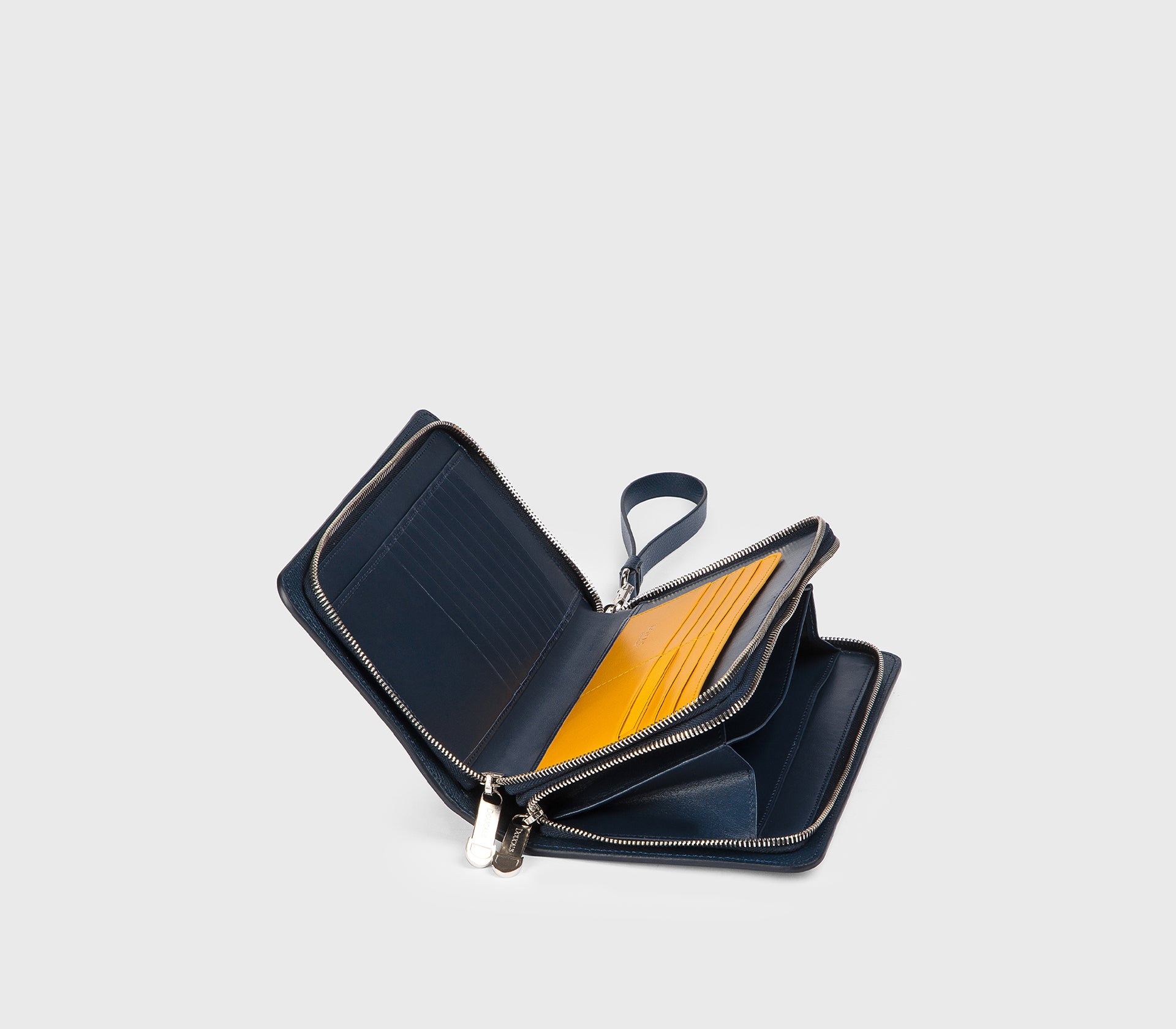 Portafoglio con doppia zip in pelle palmellata navy
