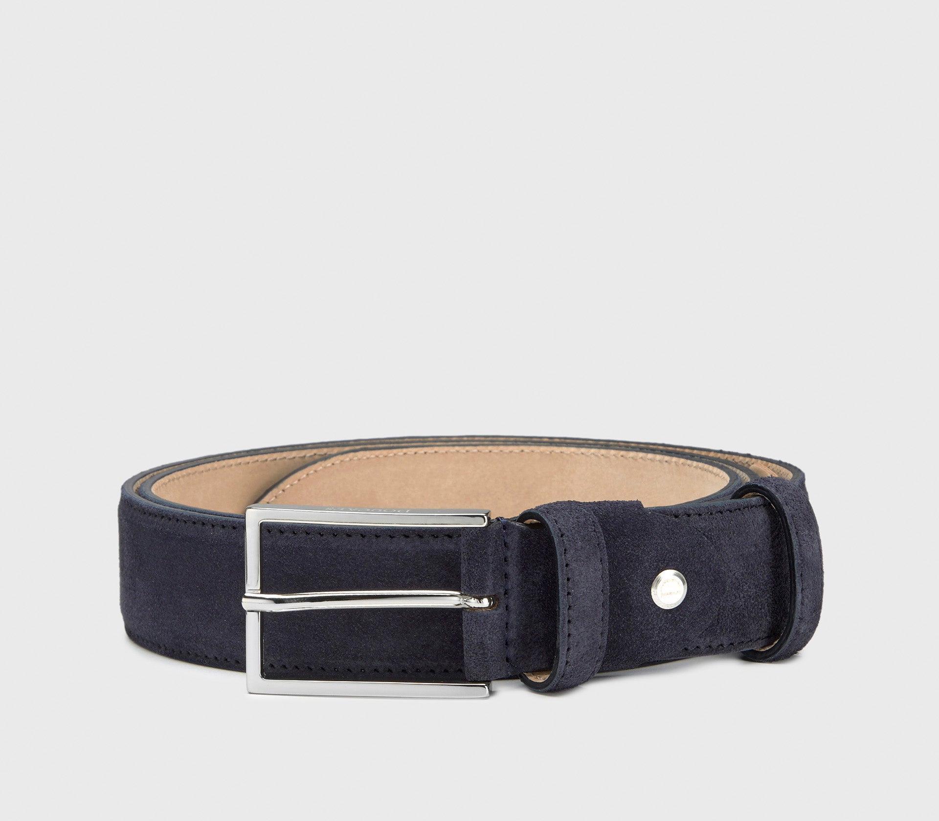 Cintura in suede blu con fibbia quadrata