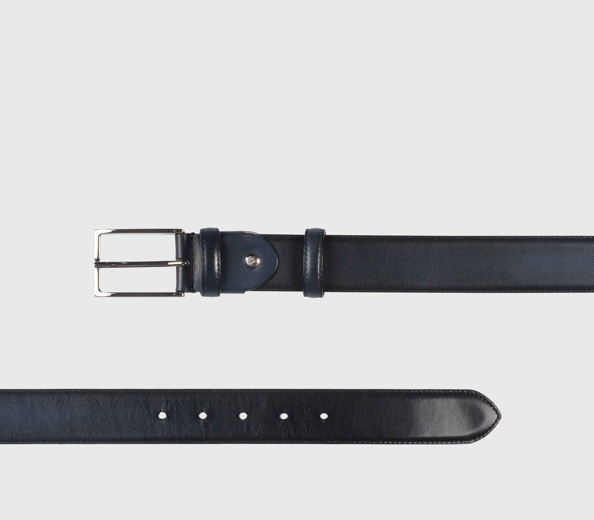 Cintura in pelle blu "indigo" con fibbia quadrata