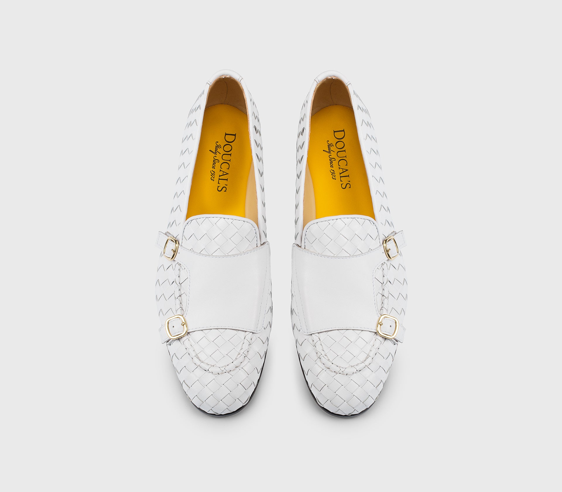 DD8633MEGNUF217NW00 - Mocassino doppia fibbia in pelle intrecciata bianco