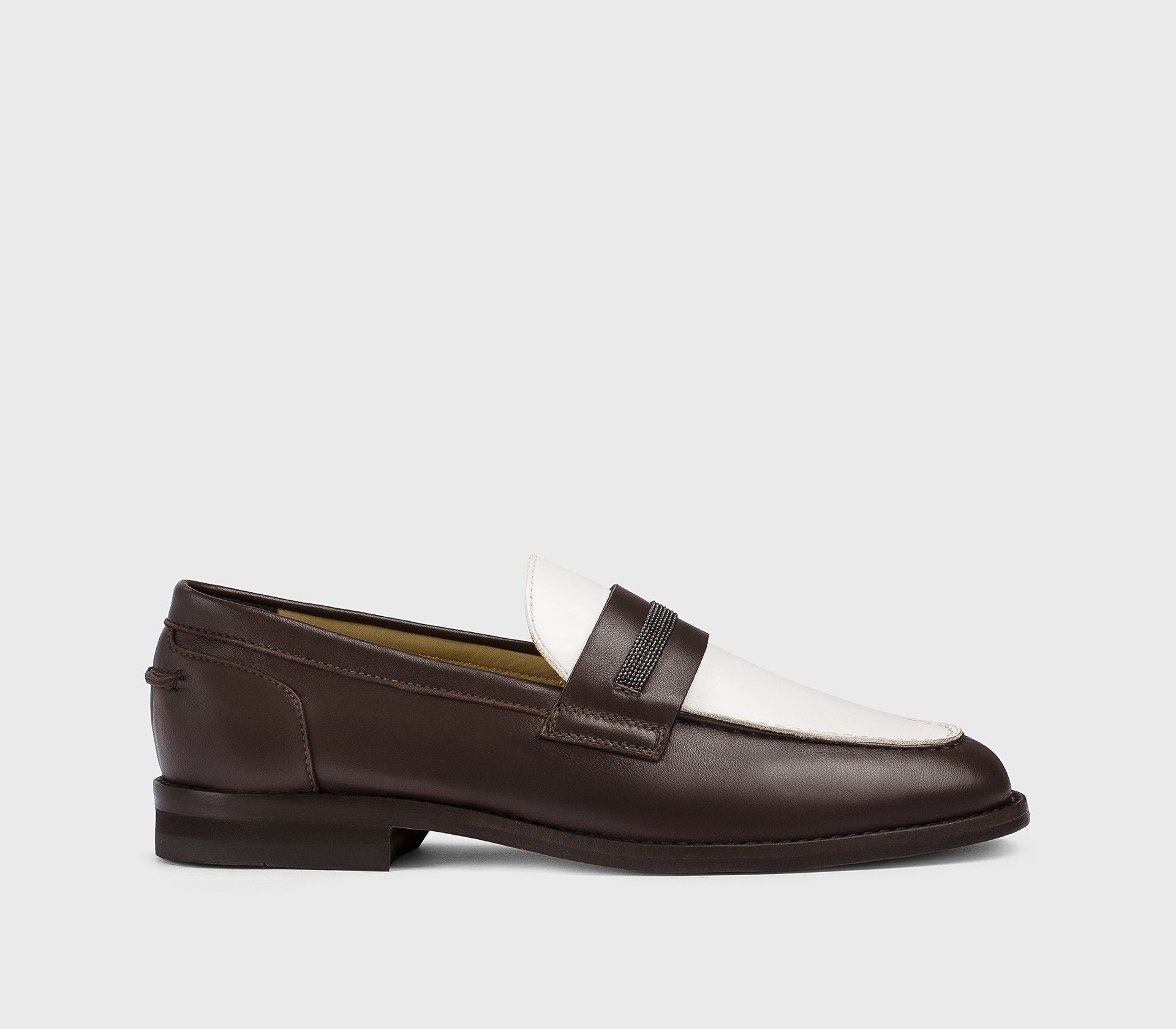 DD8856ALAIPY841TM06 - Mocassino con micro borchie in pelle caffè e bianco