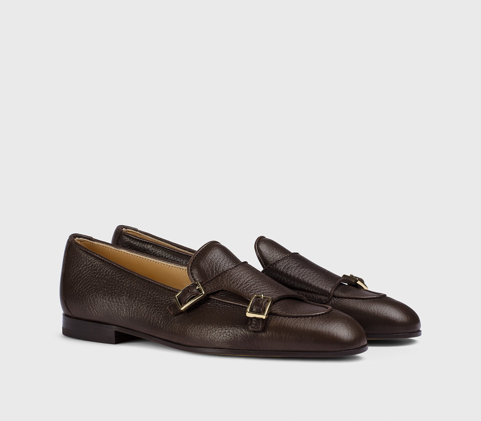 DD8877MEGNUF054TM00 - Mocassino con doppia fibbia in pelle di cervo testa di moro