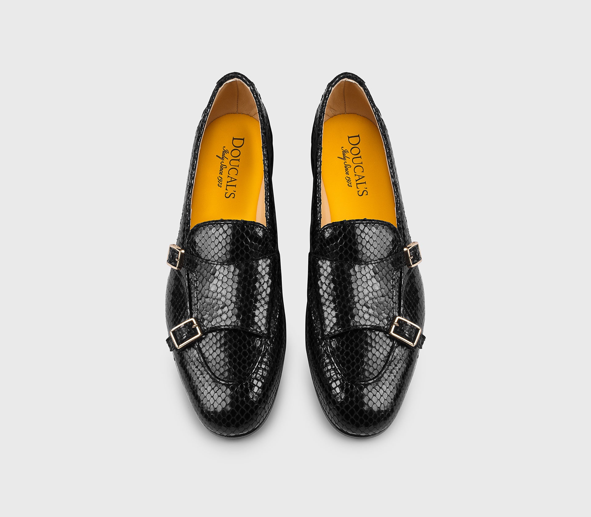 DD8877MEGNUF277NN00 - Mocassino con doppia fibbia in pelle stampa pitone nero