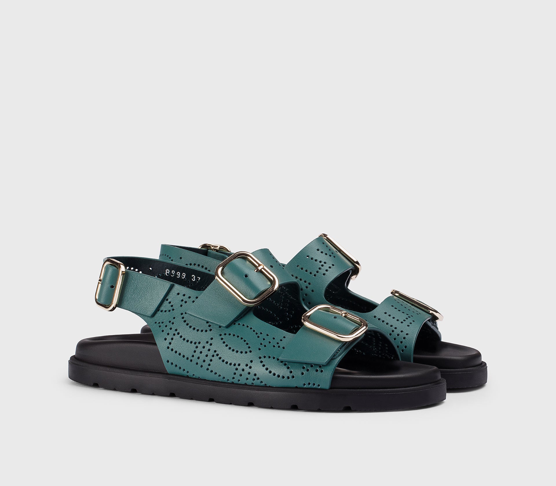 “Horizon” blue perforated leather sandal with buckles