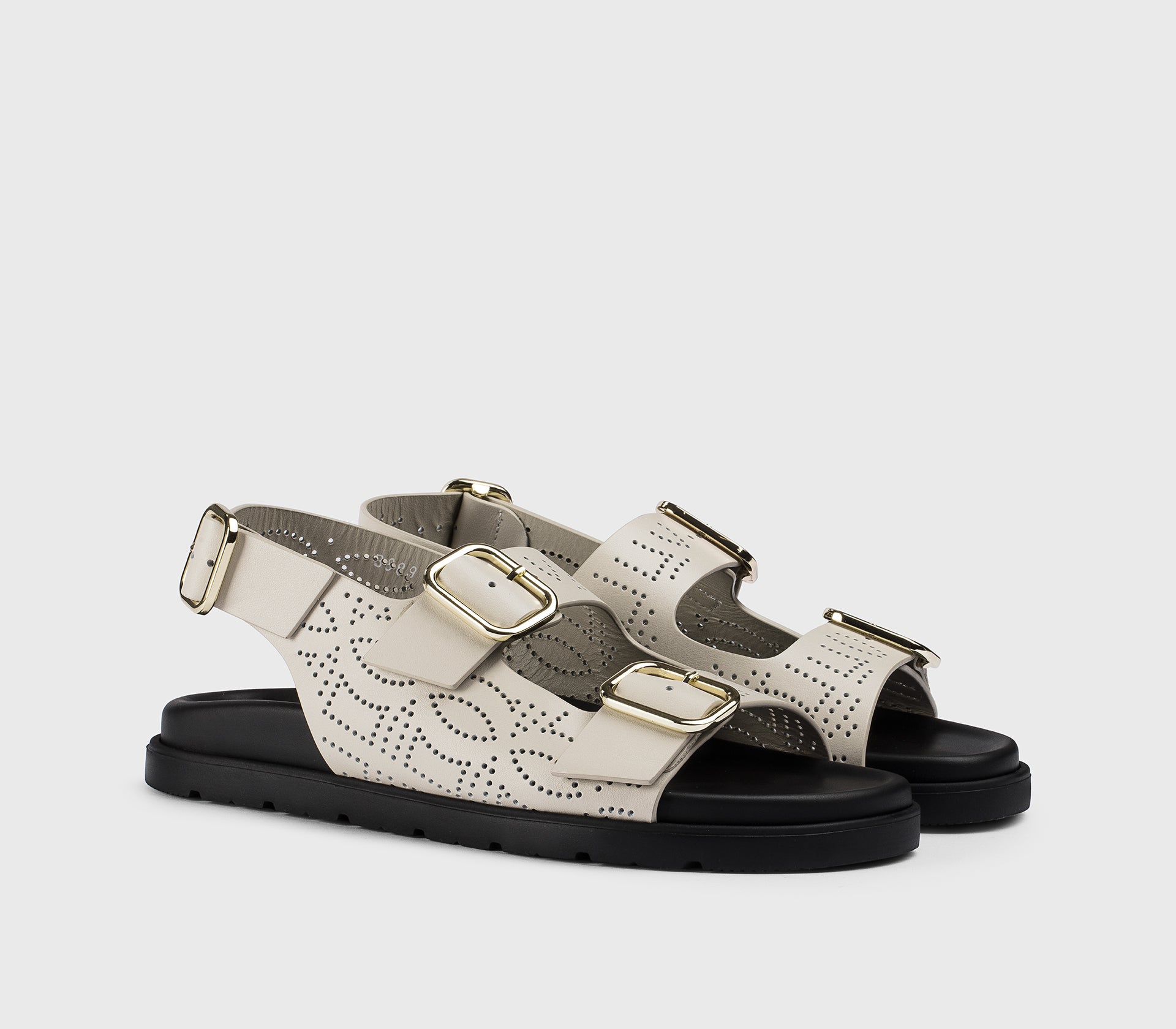 “Chalk” white perforated leather sandal with buckles