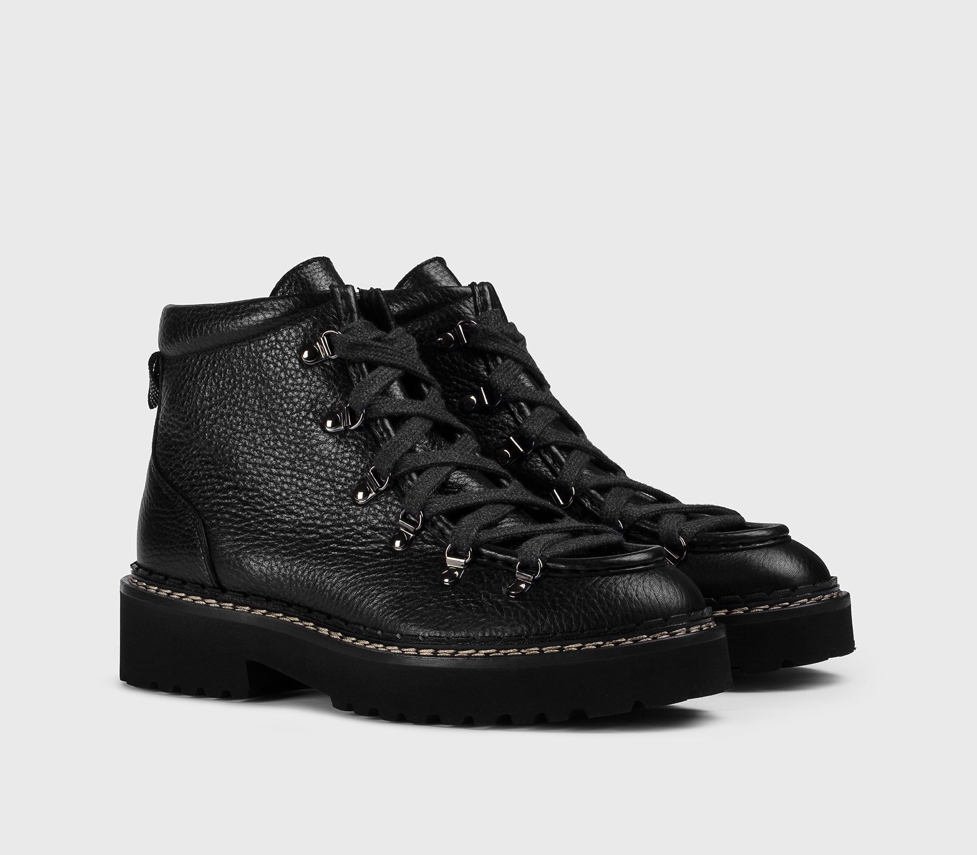 Black deerskin lace-up ankle boot