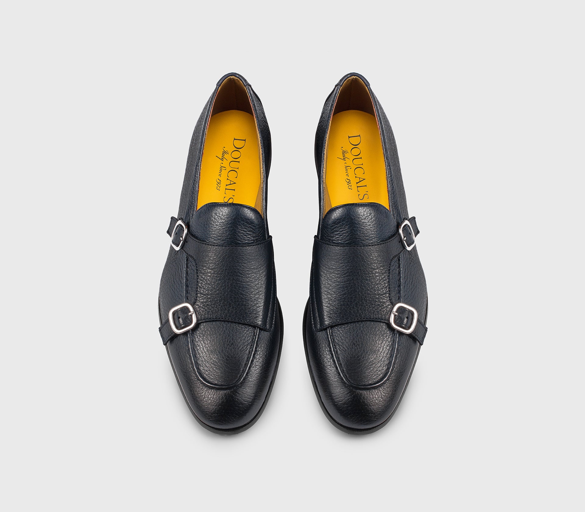 DU3160PANNUF054NB00 - Mocassino doppia fibbia in pelle di cervo blu