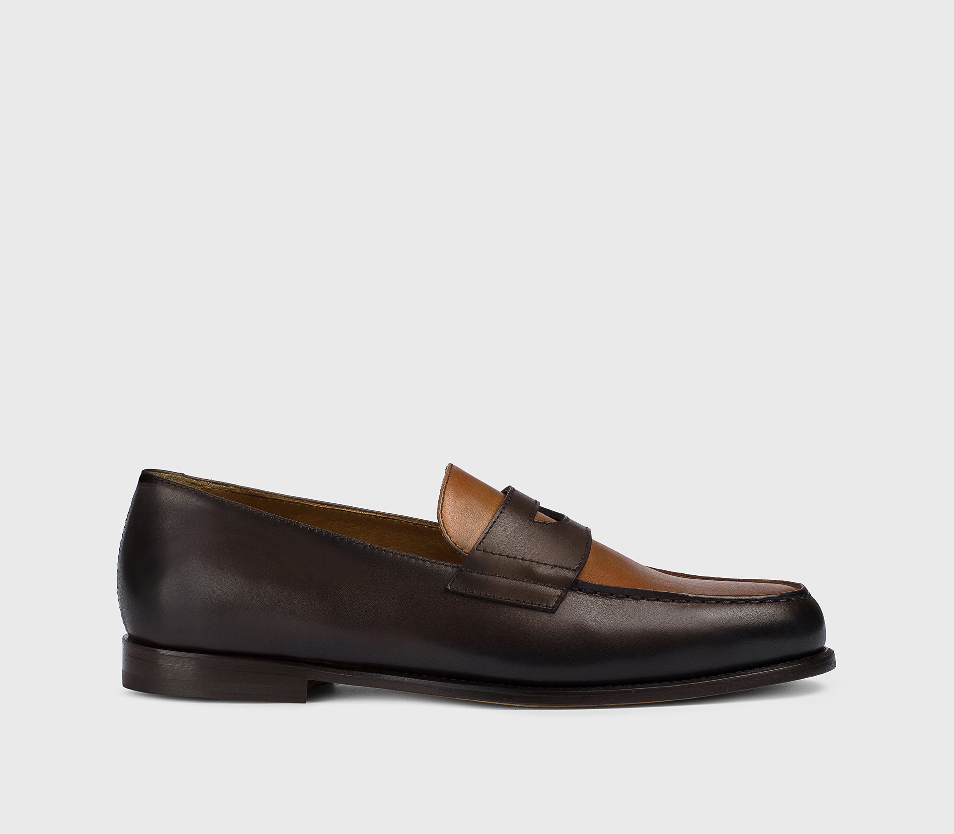 DU3260MARIPF326TM12 - Mocassino "Mario 50" in pelle bicolore testa di moro e caramel