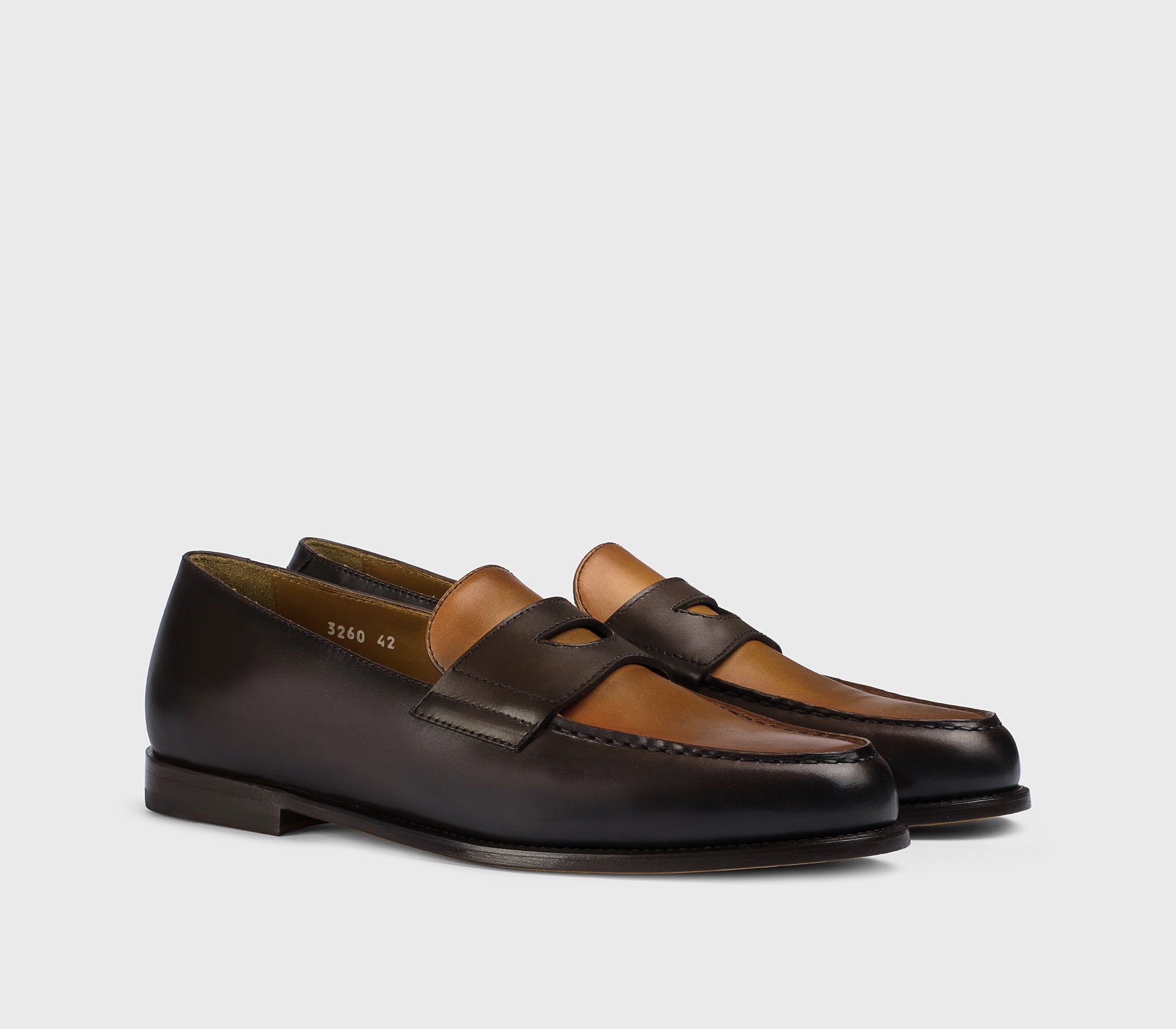 DU3260MARIPF326TM12 - Mocassino "Mario 50" in pelle bicolore testa di moro e caramel