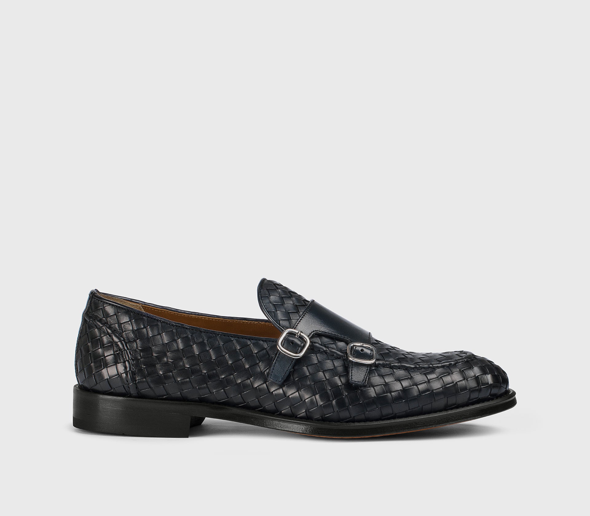DU3412ORVNUY195NB00 - Mocassino doppia fibbia in pelle intrecciata blu