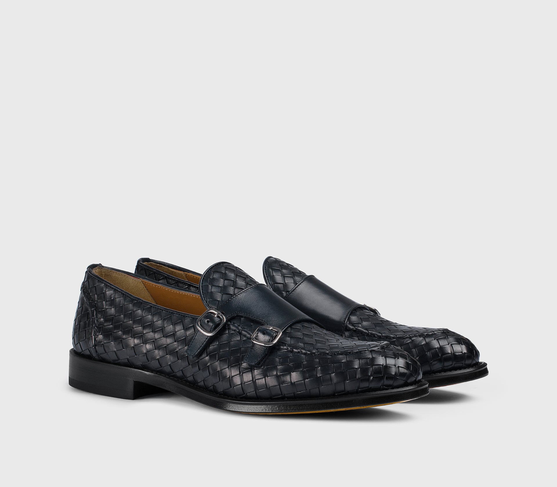 DU3412ORVNUY195NB00 - Mocassino doppia fibbia in pelle intrecciata blu