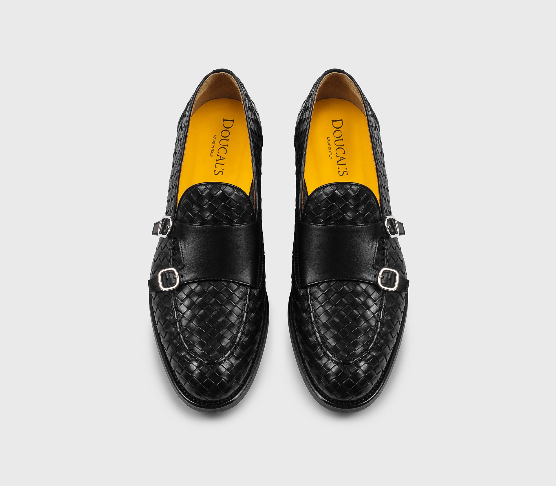 DU3412ORVNUY195NN00 - Mocassino doppia fibbia in pelle intrecciata nero