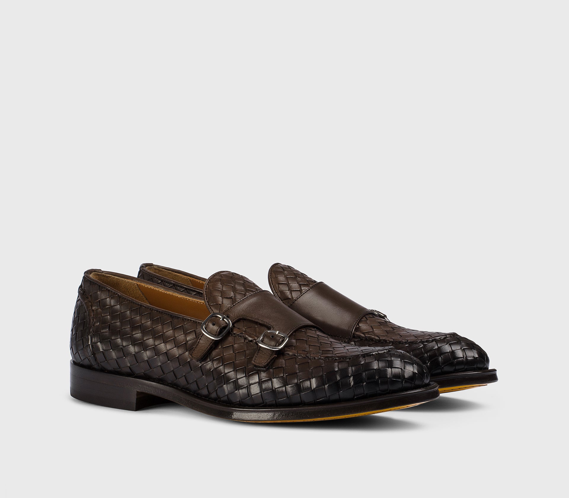 DU3412ORVNUY195TM00 - Mocassino doppia fibbia in pelle intrecciata testa di moro