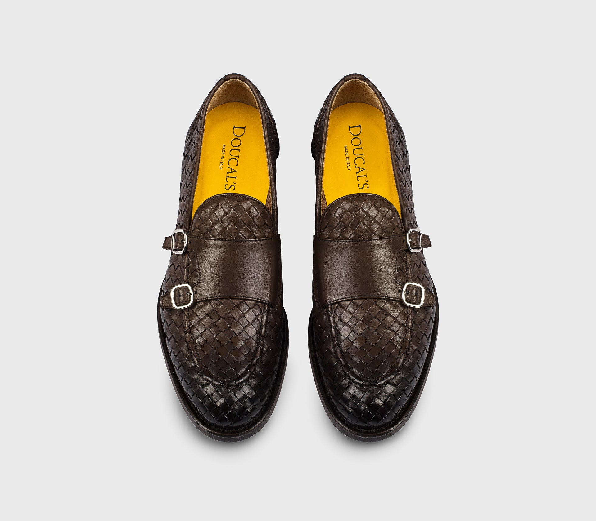 DU3412ORVNUY195TM00 - Mocassino doppia fibbia in pelle intrecciata testa di moro