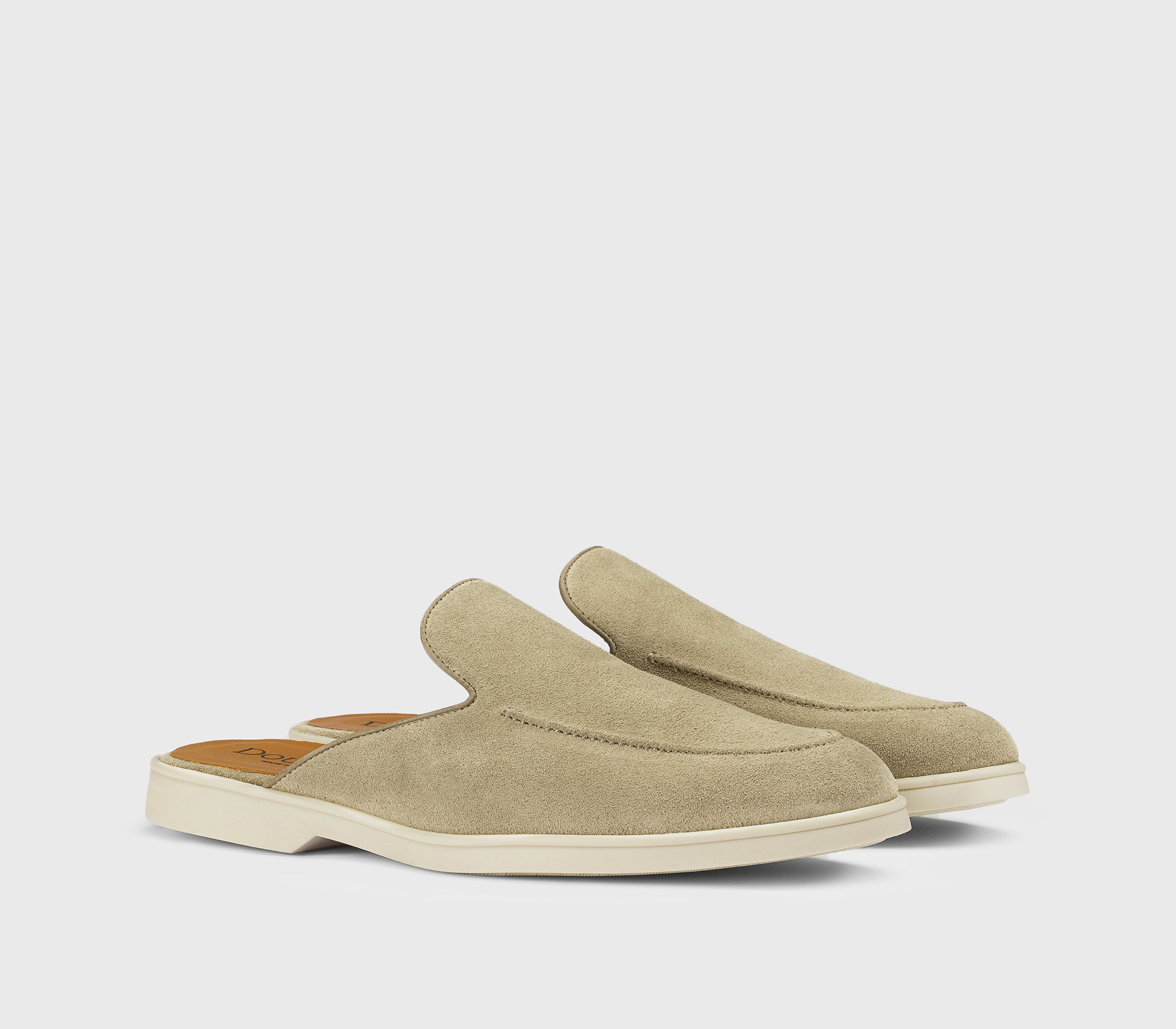 Pantolette aus sandfarbenem Veloursleder