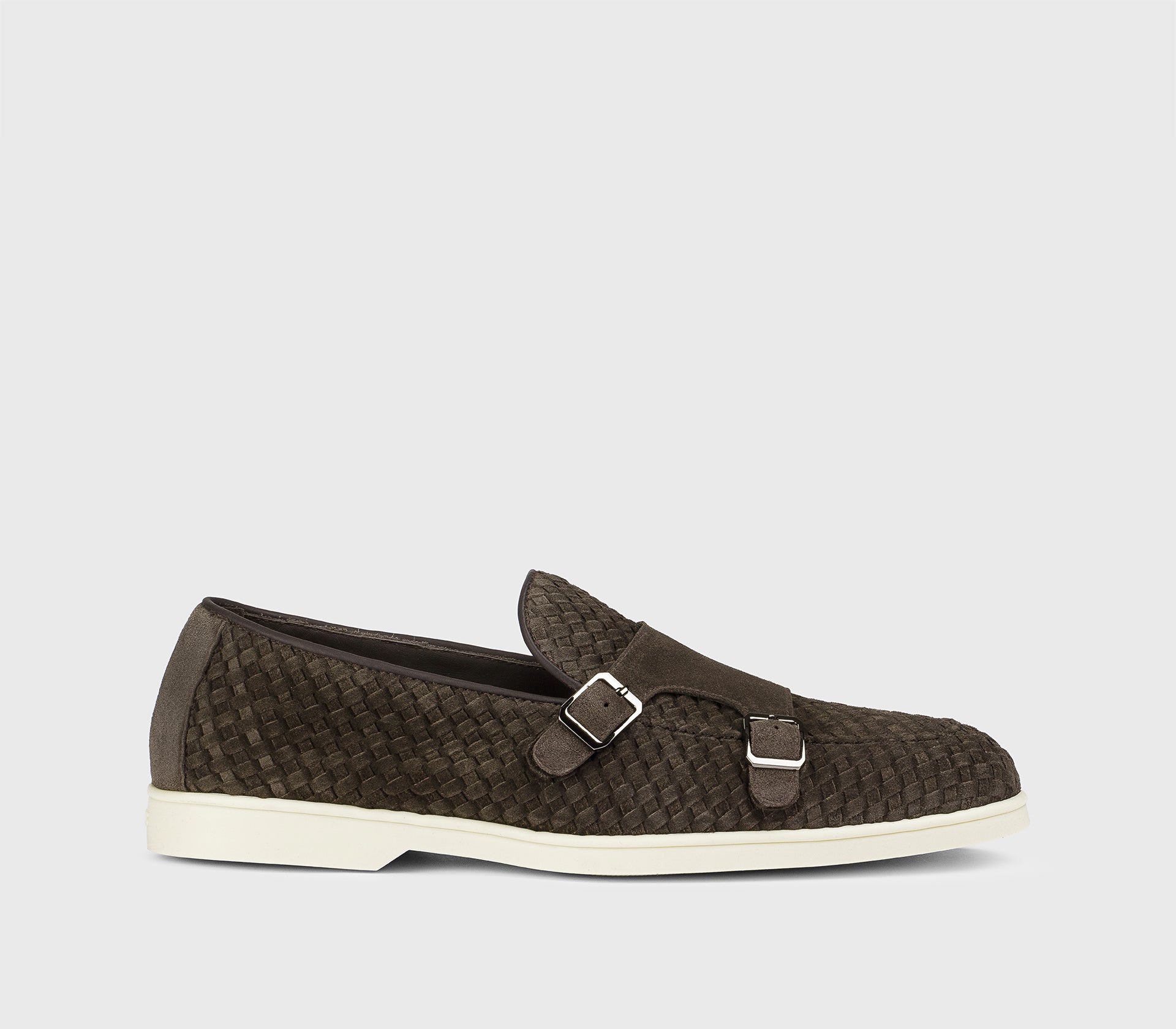 DU3511NWMAUY261GM00 - Mocassino doppia fibbia intrecciato in suede testa di moro