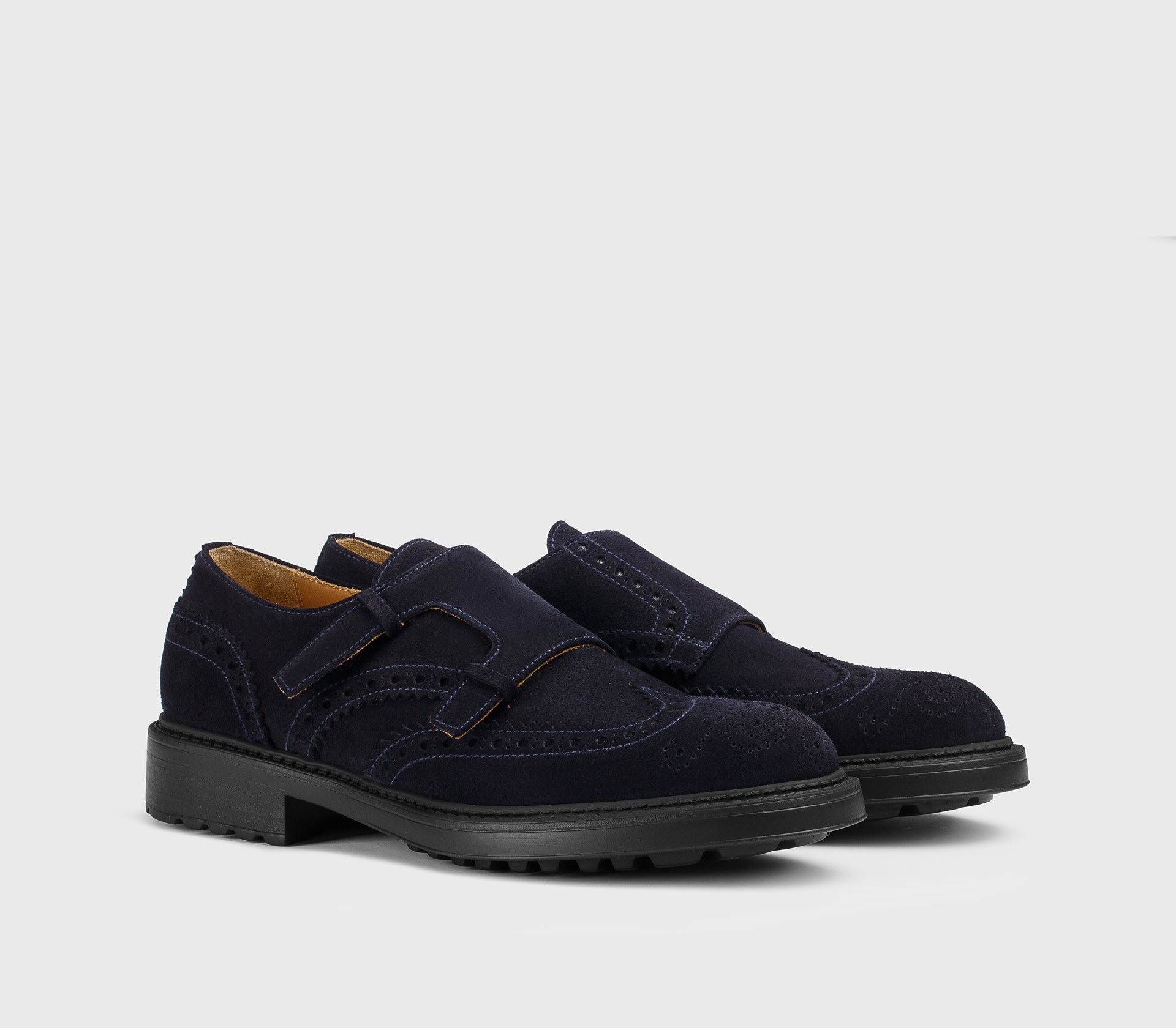 Chaussure à double boucle avec détail « passant » en daim bleu