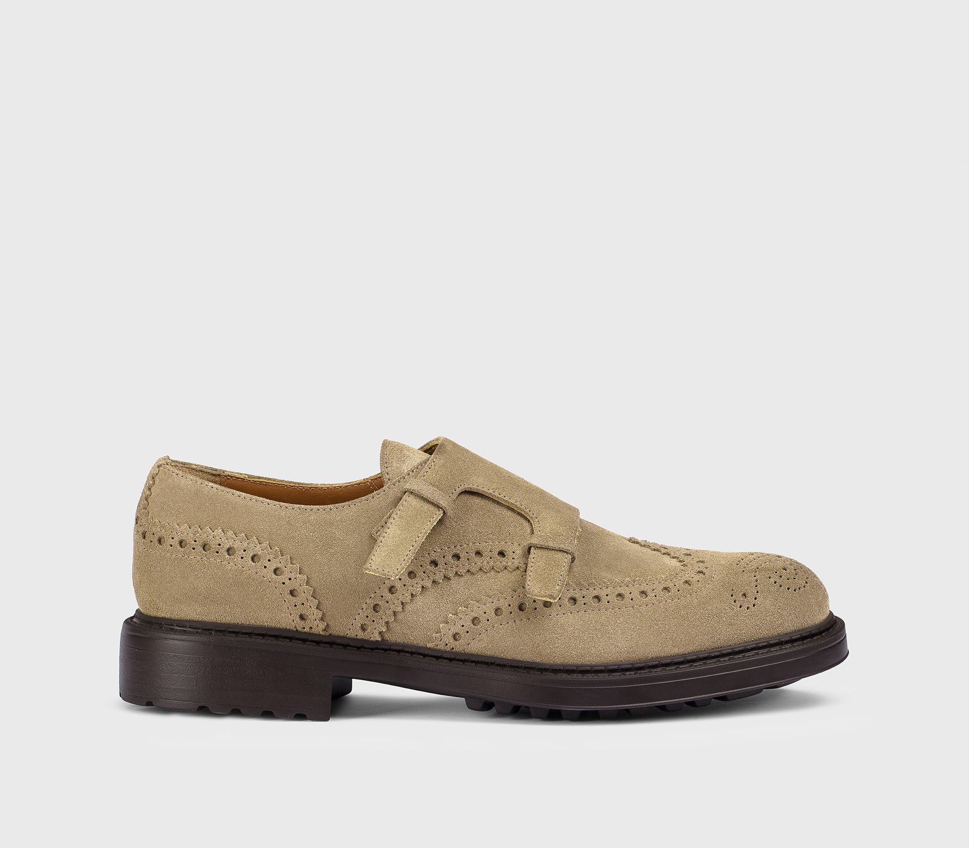 DU3567HENRUF009TM08 - Doppia fibbia con dettaglio "passante" in suede cacao