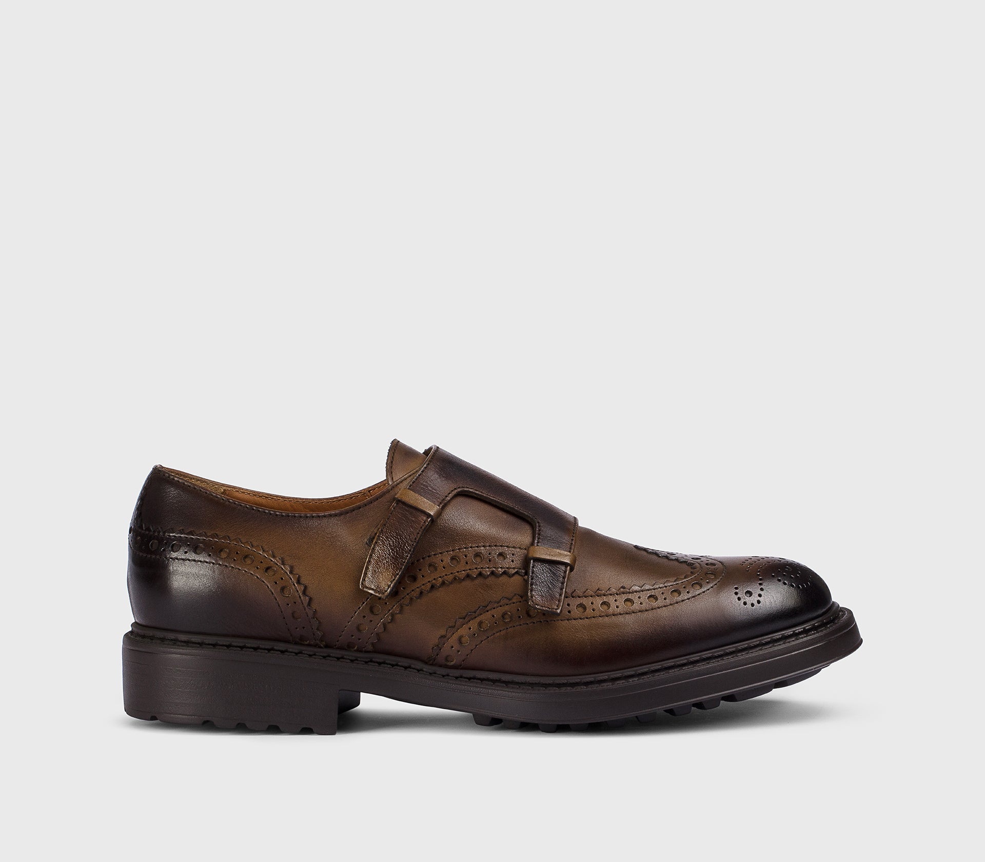 DU3567HENRUF188TM04 - Doppia fibbia con dettaglio "passante" in pelle marrone
