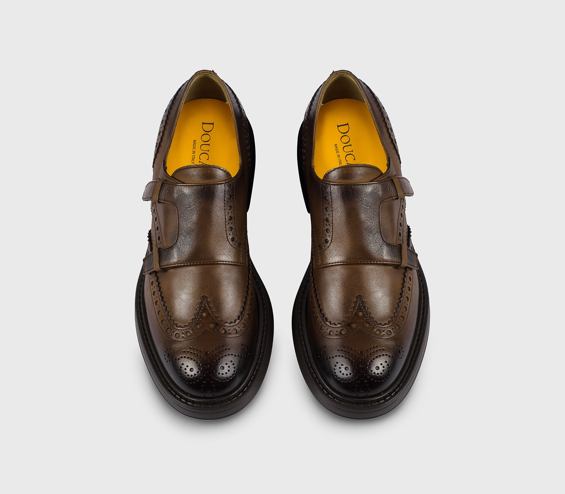 DU3567HENRUF188TM04 - Doppia fibbia con dettaglio "passante" in pelle marrone