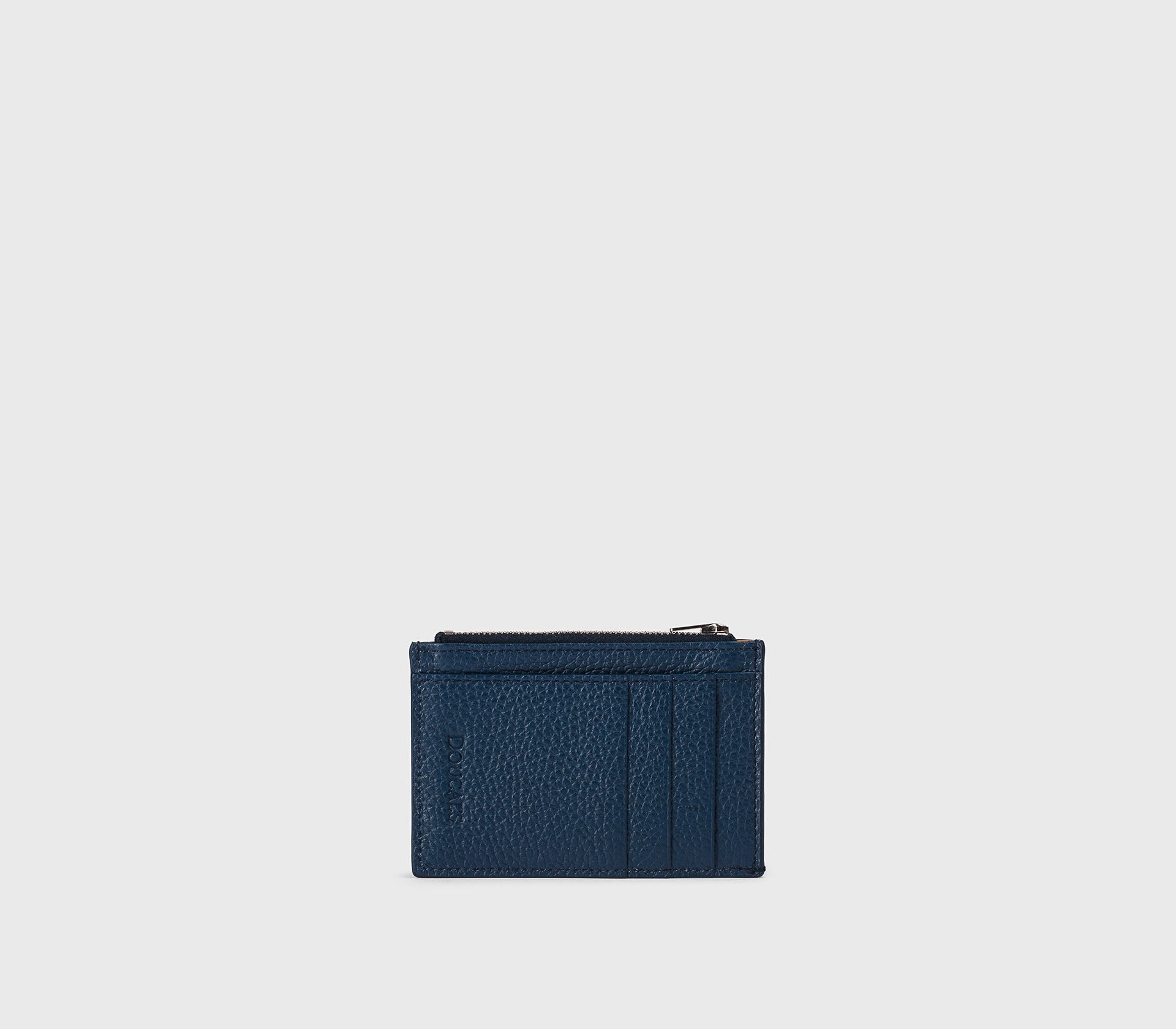 Porte-cartes zippé en cuir foulonné bleu Avio