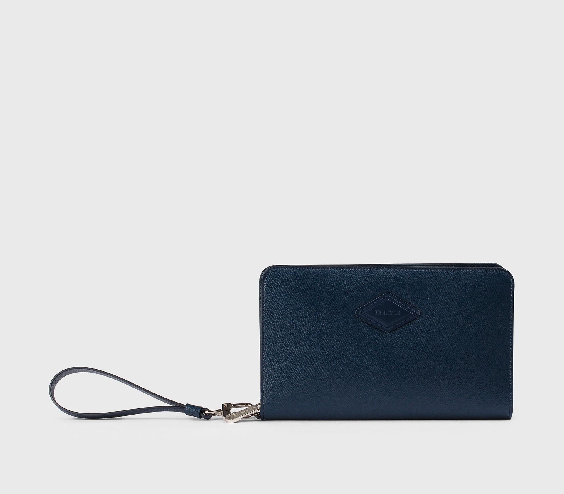 Portafoglio con doppia zip in pelle palmellata navy
