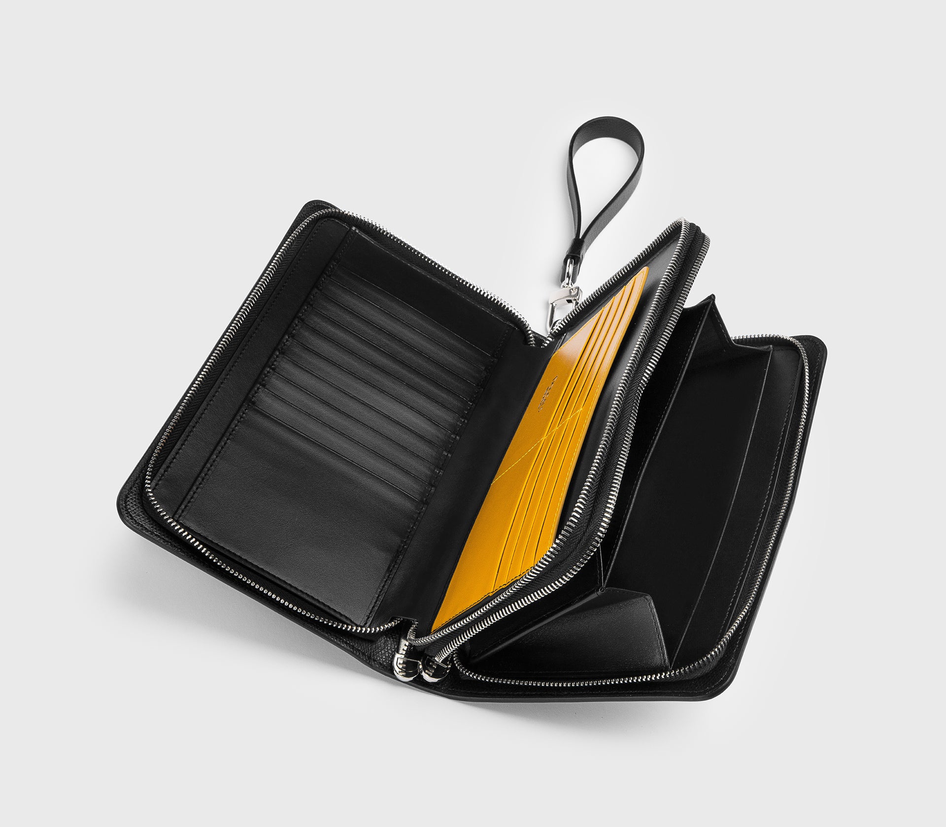 Portafoglio con doppia zip in pelle palmellata nero