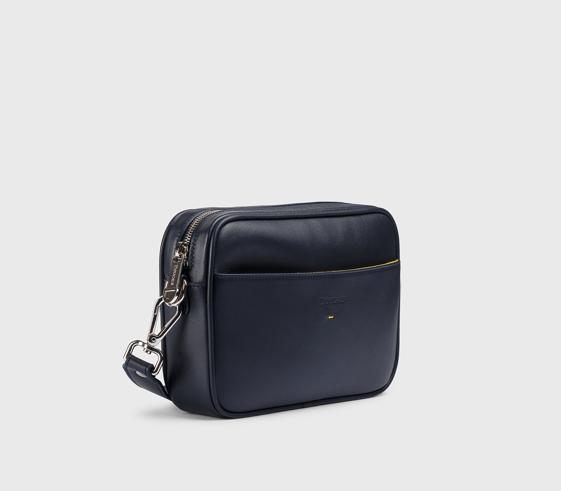 Blue leather messenger bag