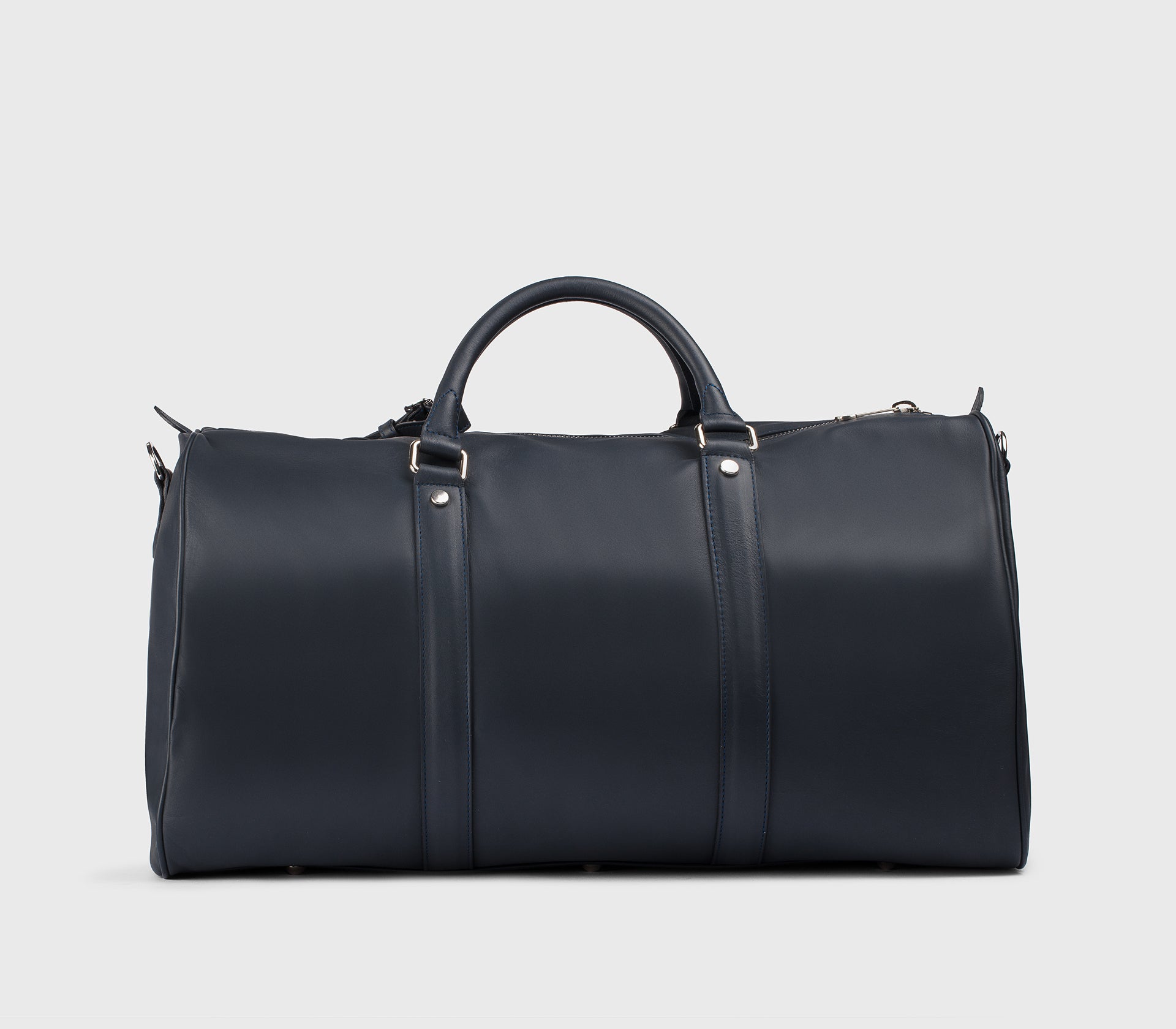 Blue leather weekender bag