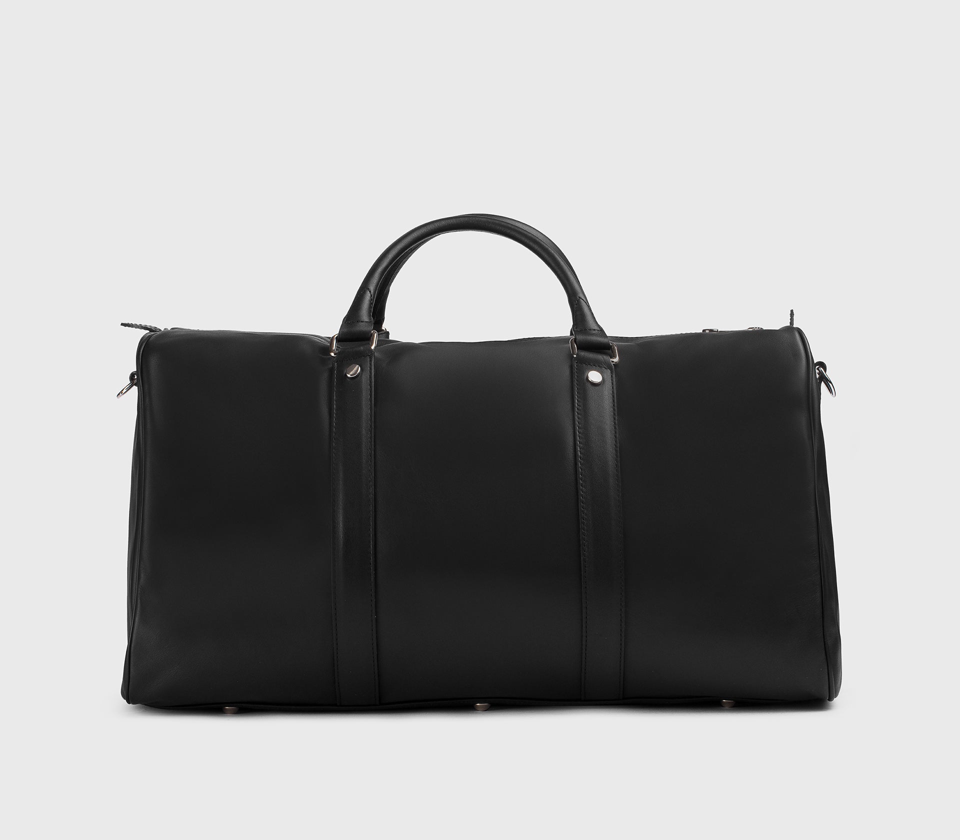 Black leather weekender bag