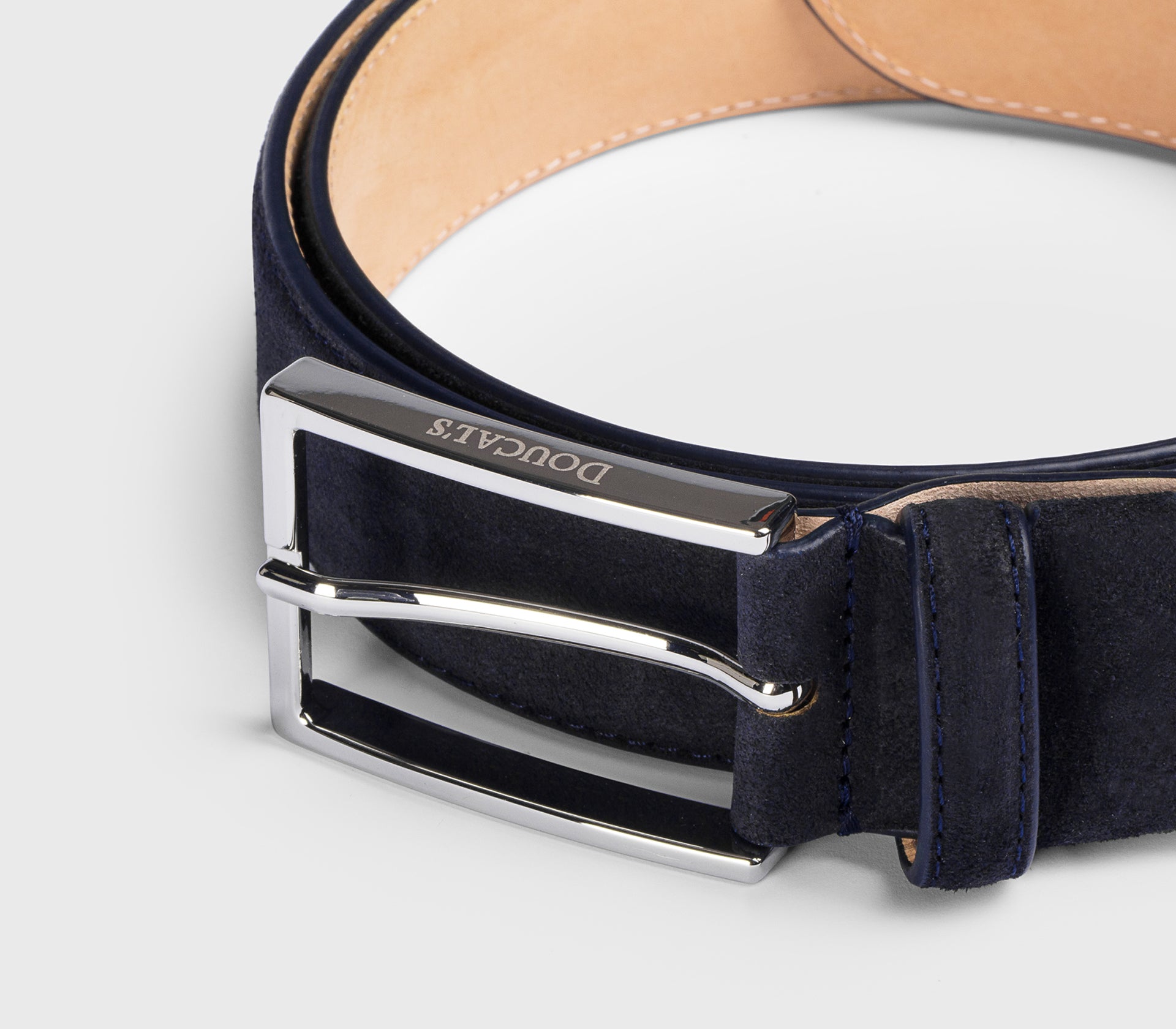 Blue suede belt with square buckle