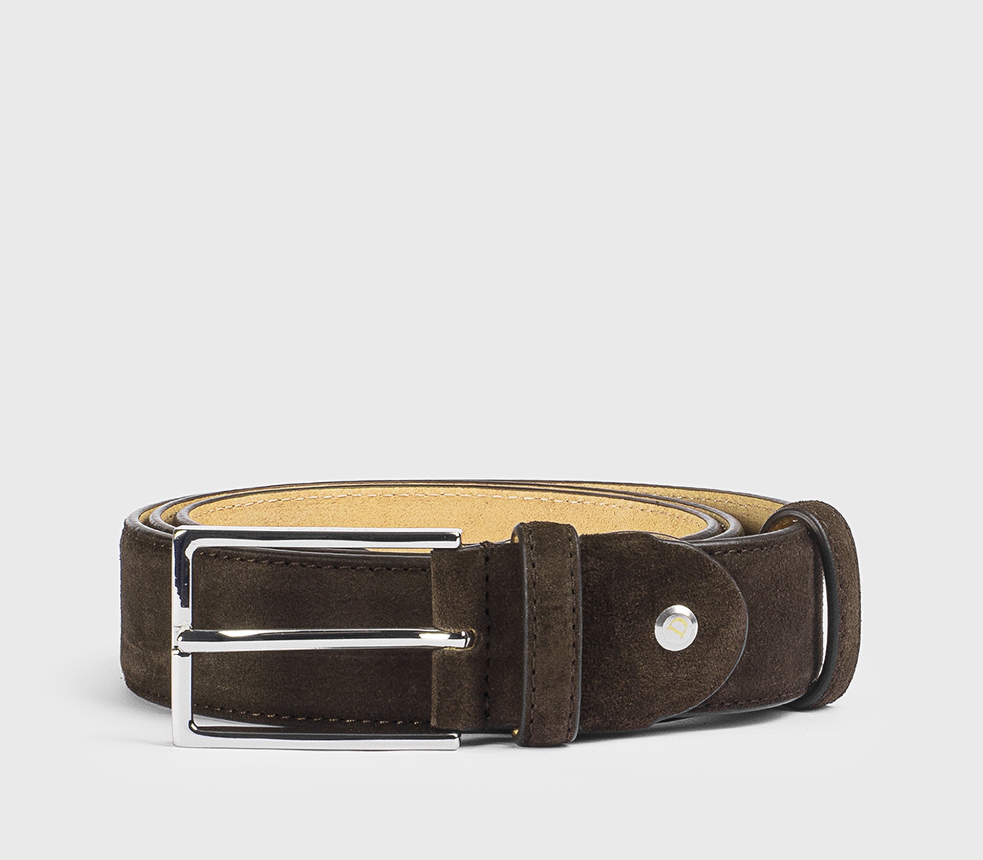 Cintura in suede marrone "terre" con fibbia quadrata