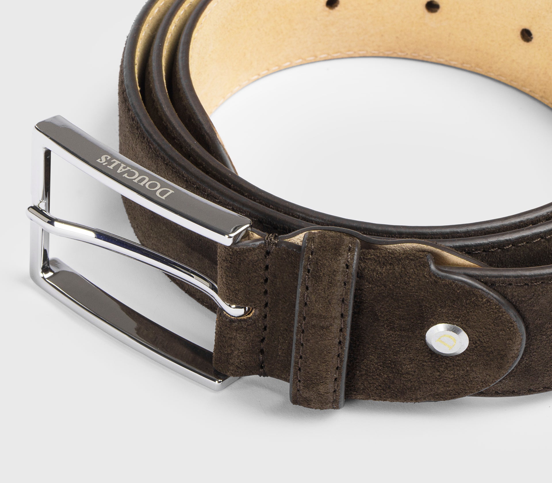 Cintura in suede marrone "terre" con fibbia quadrata