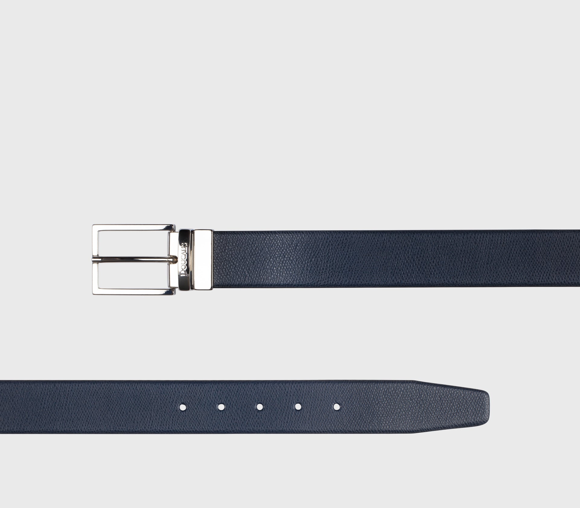 Cintura in pelle palmellata navy con fibbia quadrata