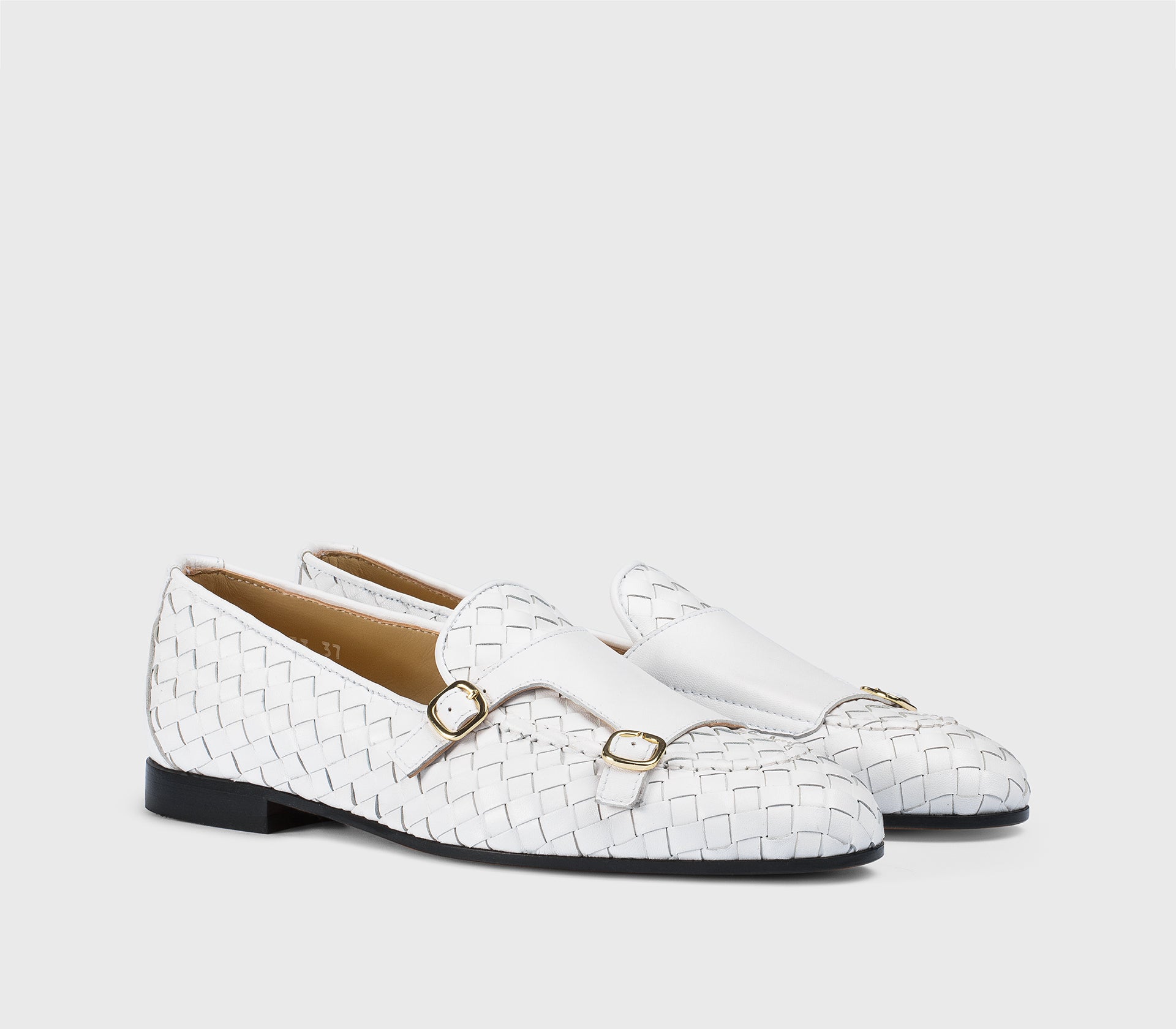 Mocassin à double boucle en cuir tressé blanc