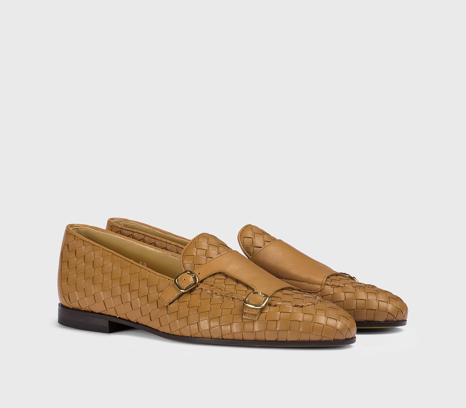 DD8633MEGNUF217TC06 - Mocassino doppia fibbia in pelle intrecciata marrone "noce"