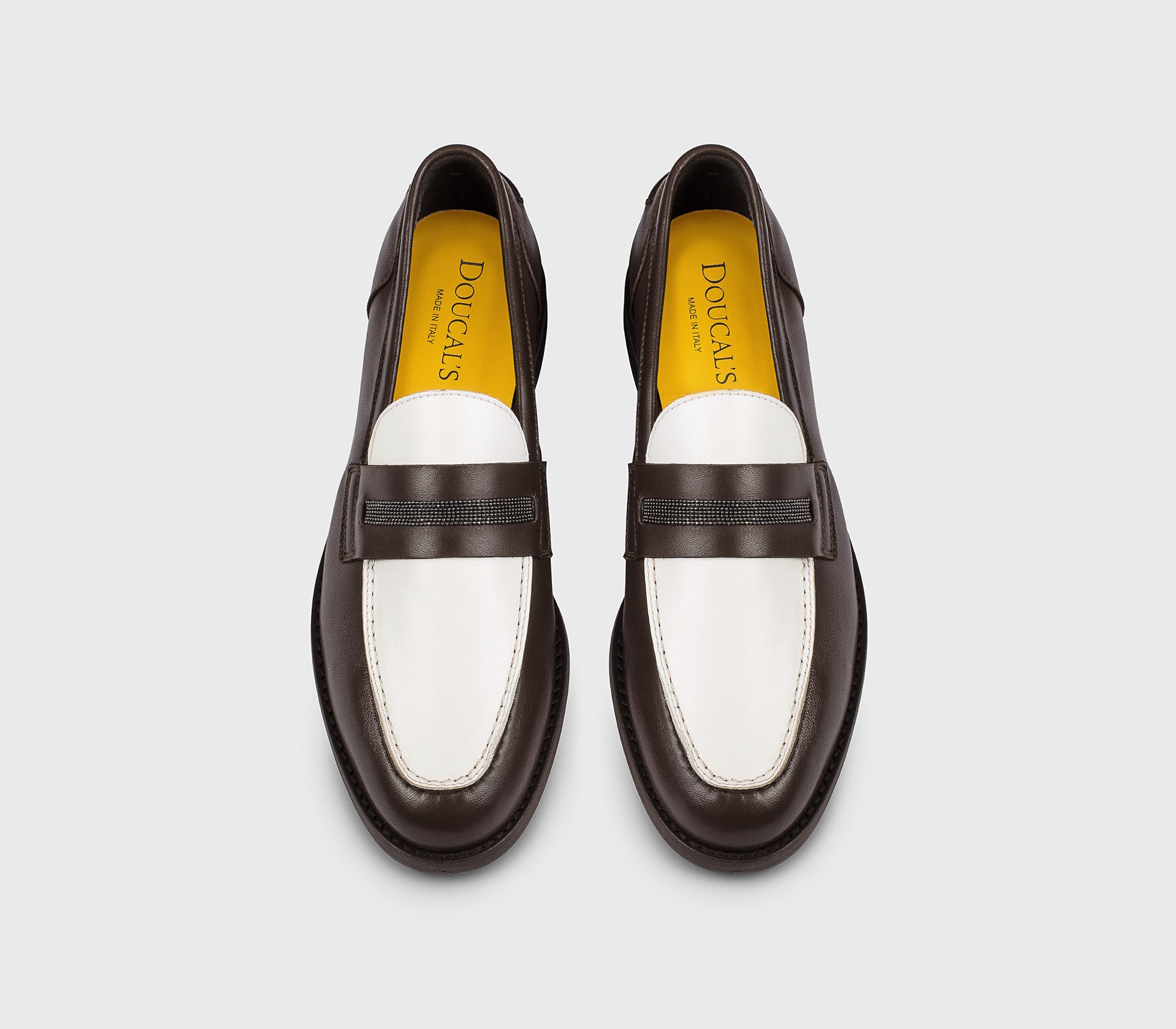 DD8856ALAIPY841TM06 - Mocassino con micro borchie in pelle caffè e bianco