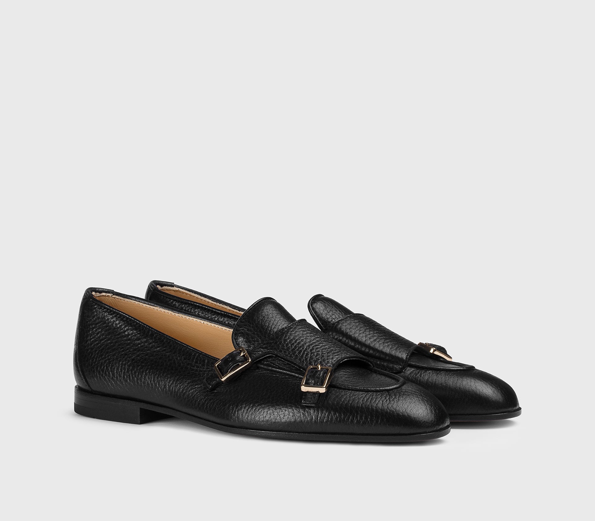 Mocassin à double boucle en cuir de cerf noir