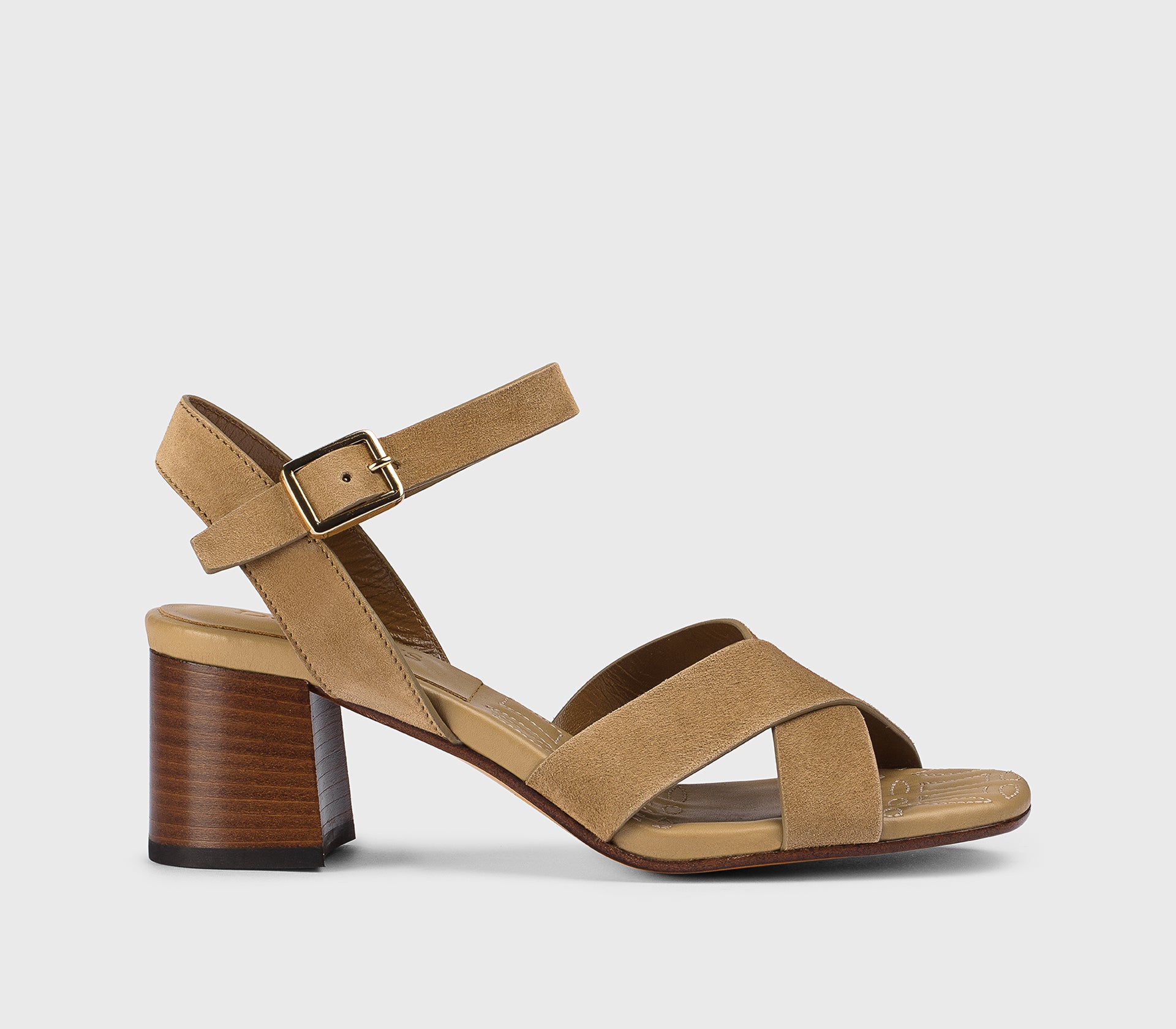 DD8884DAISUF278MC53 - Sandalo con fascia incrociata in suede "teddy" beige
