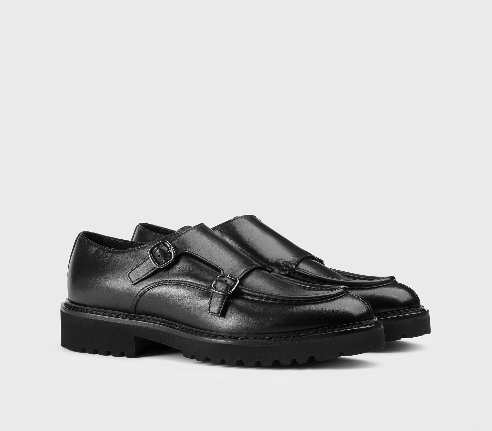 Chaussure à double boucle en cuir noir