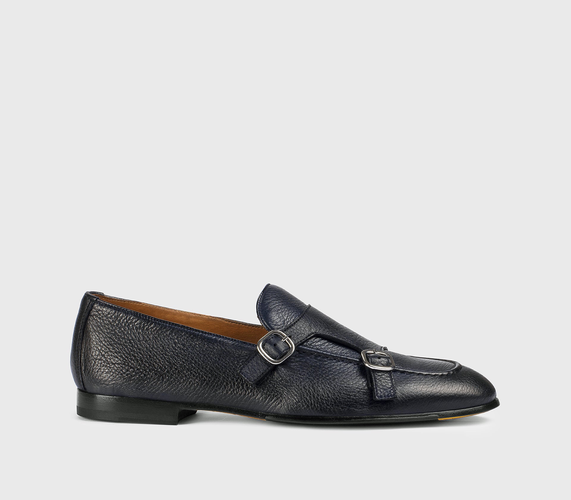 DU3160PANNUF054NB00 - Mocassino doppia fibbia in pelle di cervo blu