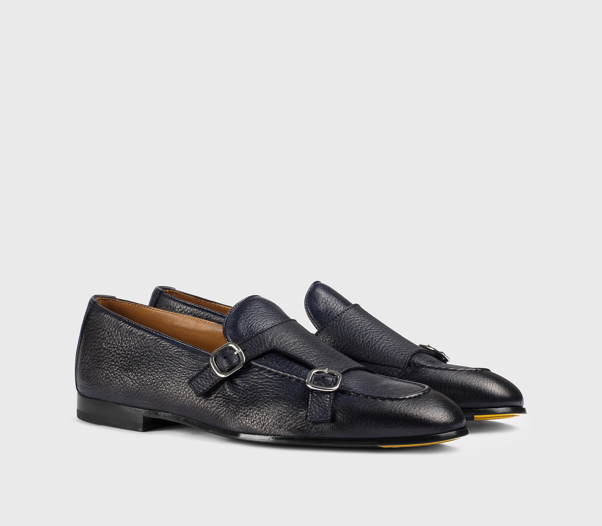 DU3160PANNUF054NB00 - Mocassino doppia fibbia in pelle di cervo blu