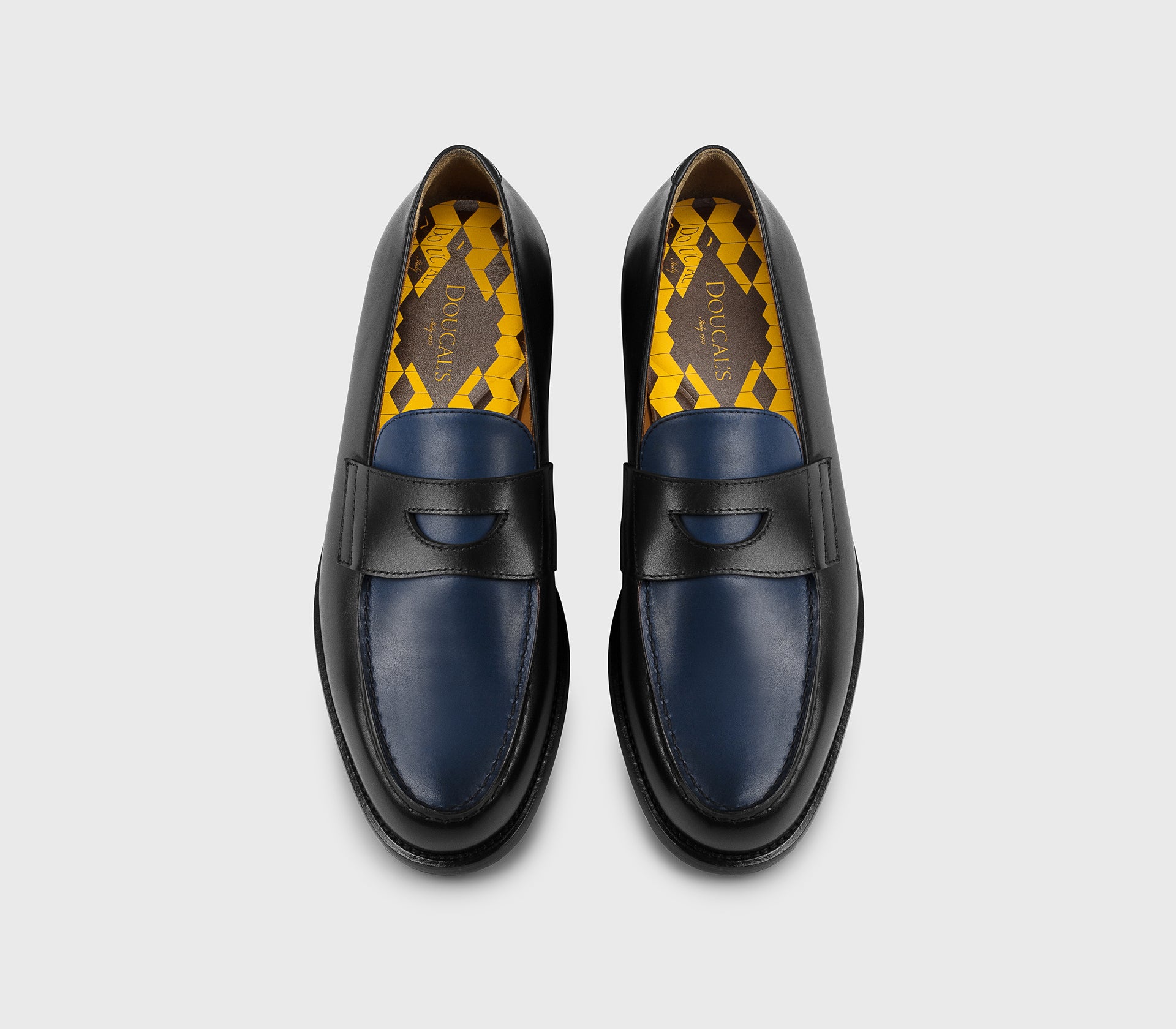 DU3260MARIPF326NN38 - Mocassino "Mario 50" in pelle bicolore nero e indigo