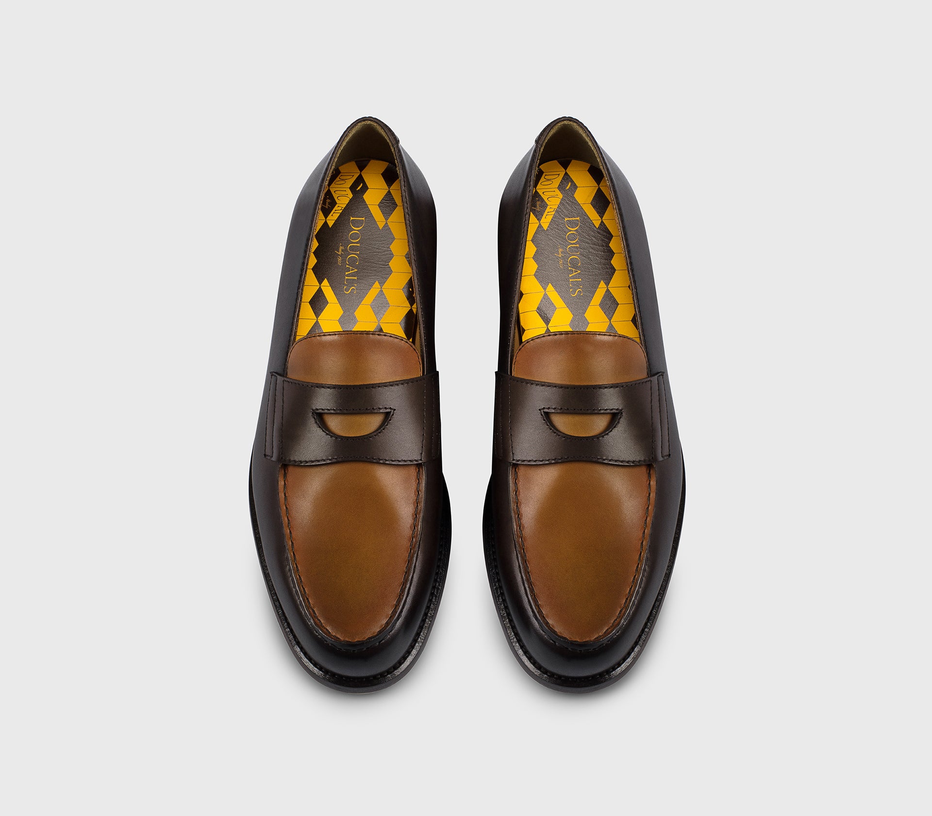 DU3260MARIPF326TM12 - Mocassino "Mario 50" in pelle bicolore testa di moro e caramel