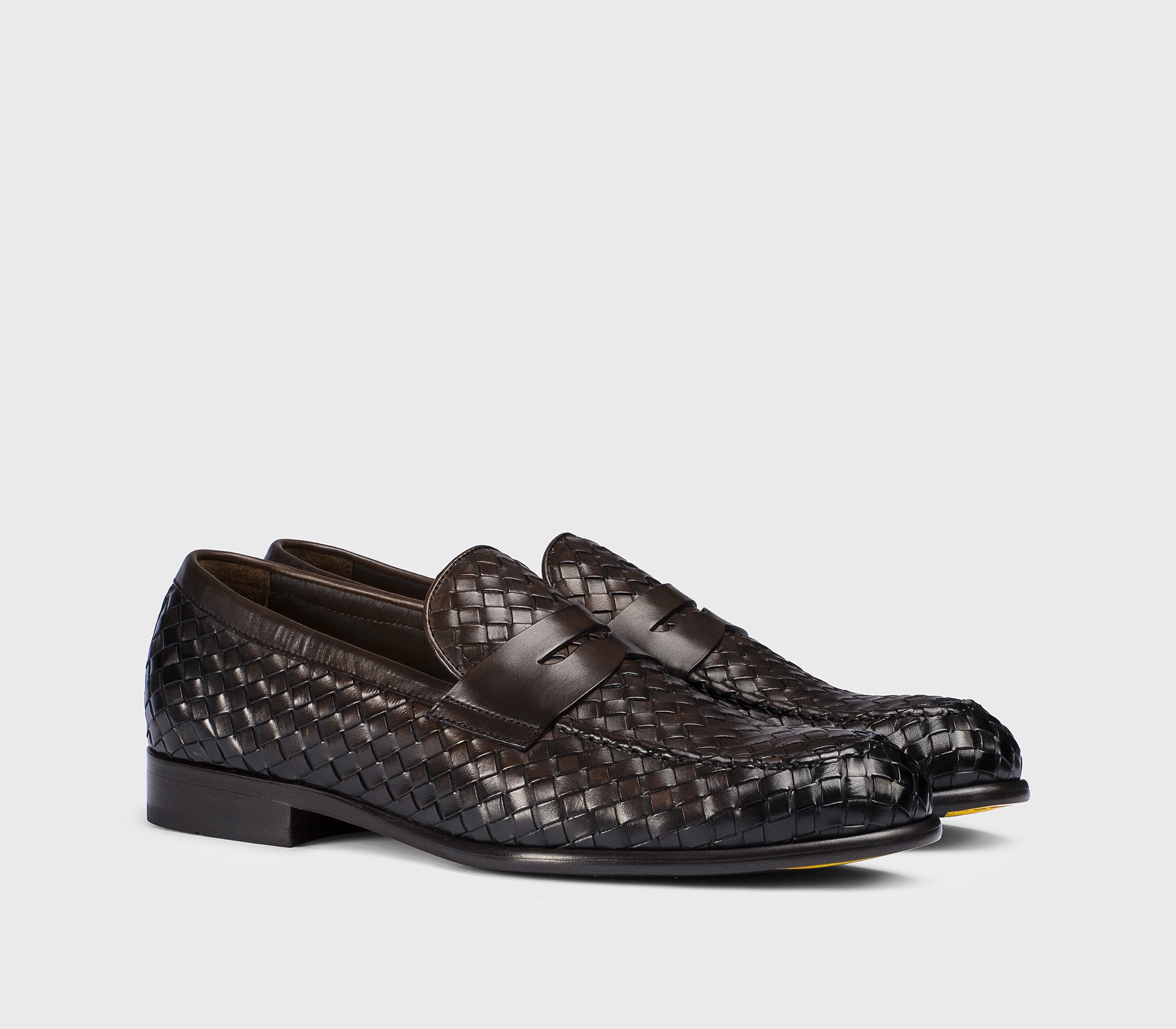 DU3266STRAUY195TM00 - Mocassino in pelle intrecciata testa di moro