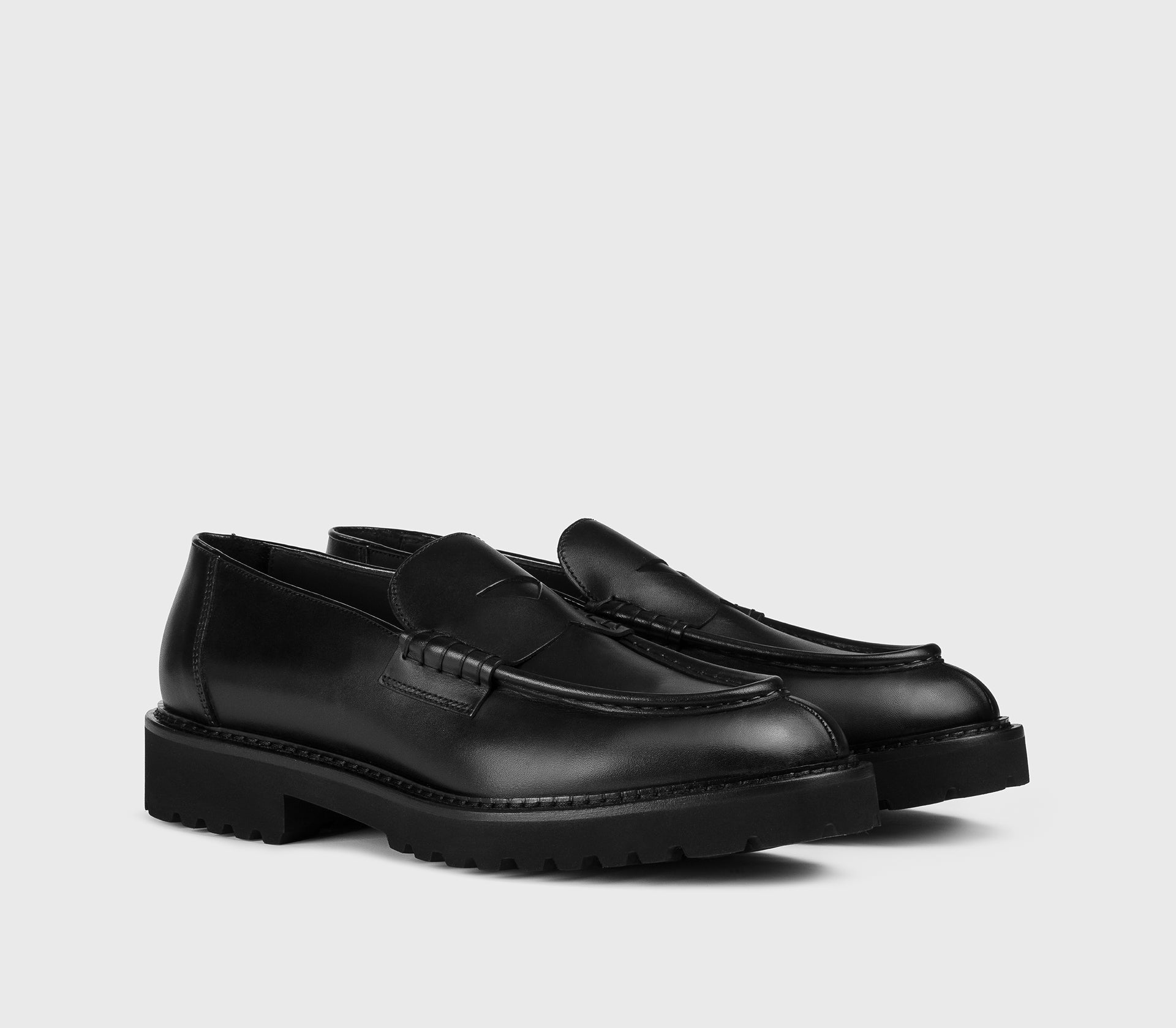 Black leather loafer