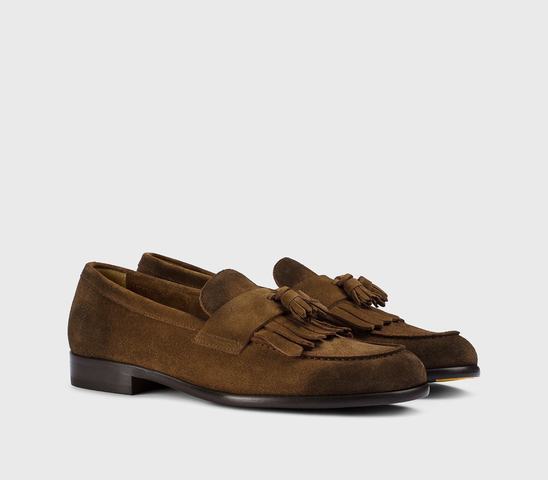 DU3399STRAUY260TM01 - Mocassino con nappine e frangia in suede marrone "snuff"